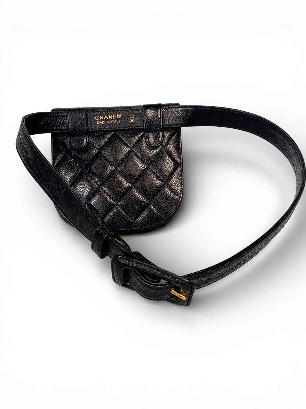 90S BLACK CAVIAR LEATHER 24K GOLD WAIST BAG @HANA