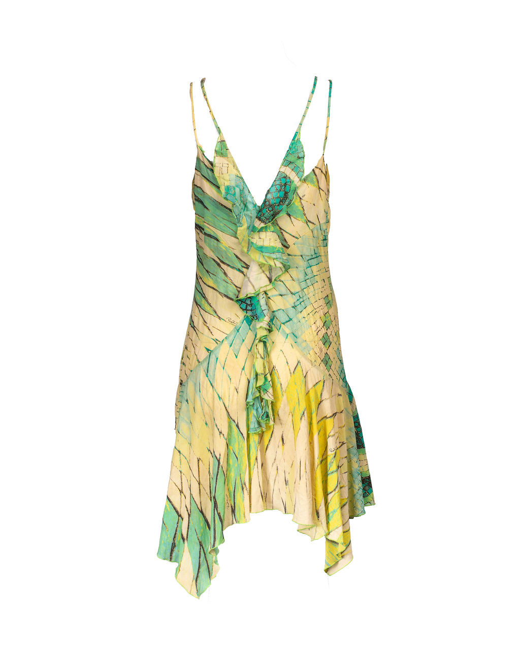 SS04 GREEN MOSAIC PRINT SILK MINI DRESS