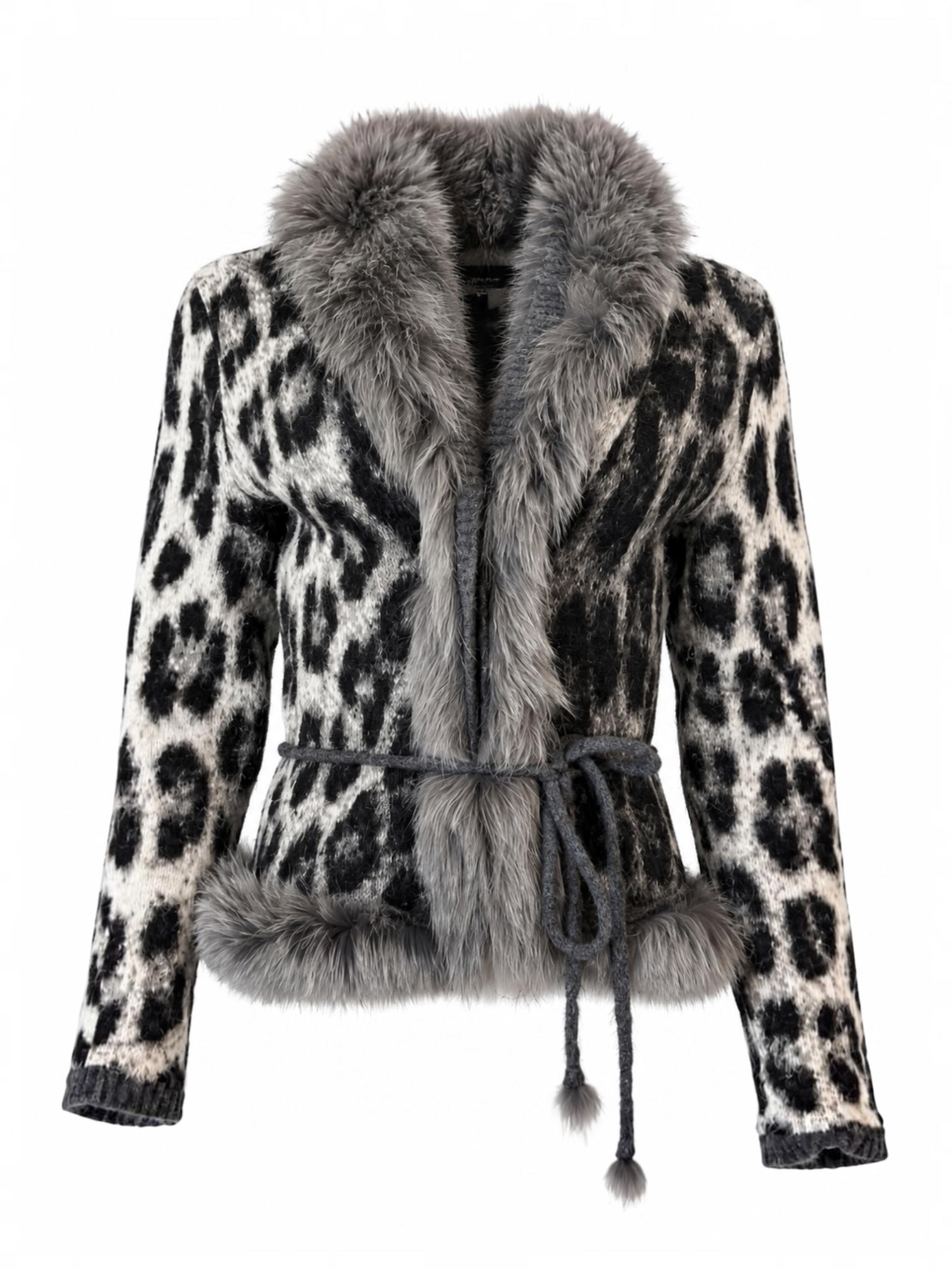 B&W LEOPARD WOOL/MOHAIR BELTED CARDIGAN