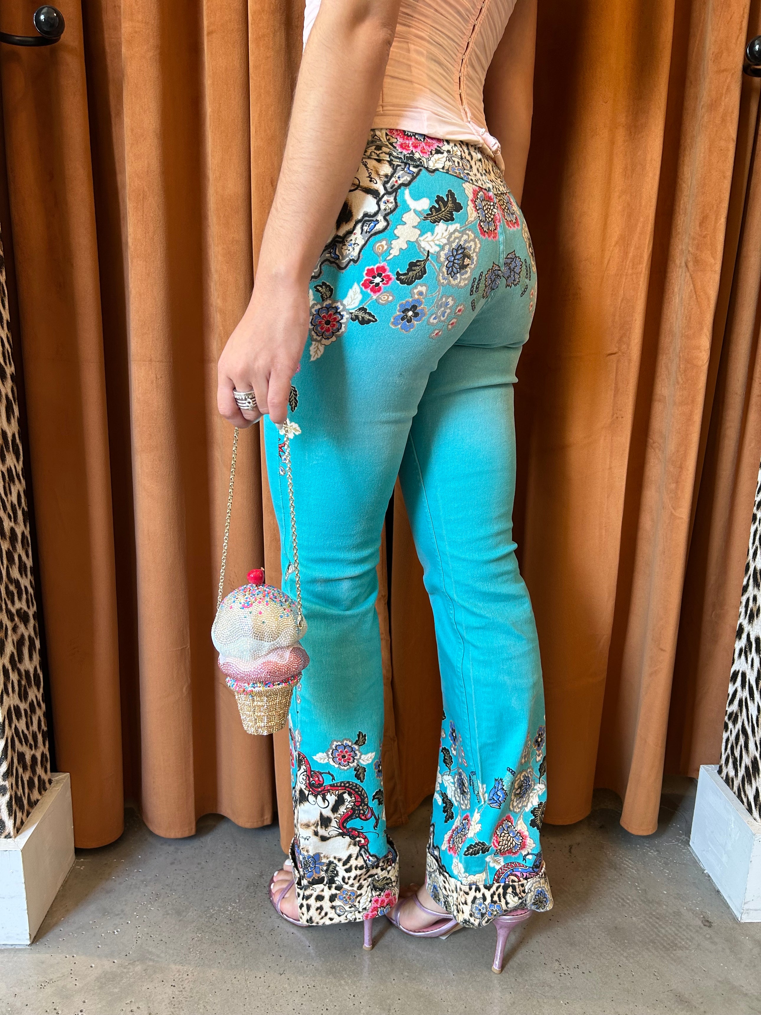 BLUE CHINOISERIE LEOPARD PRINT PANT (NWT)