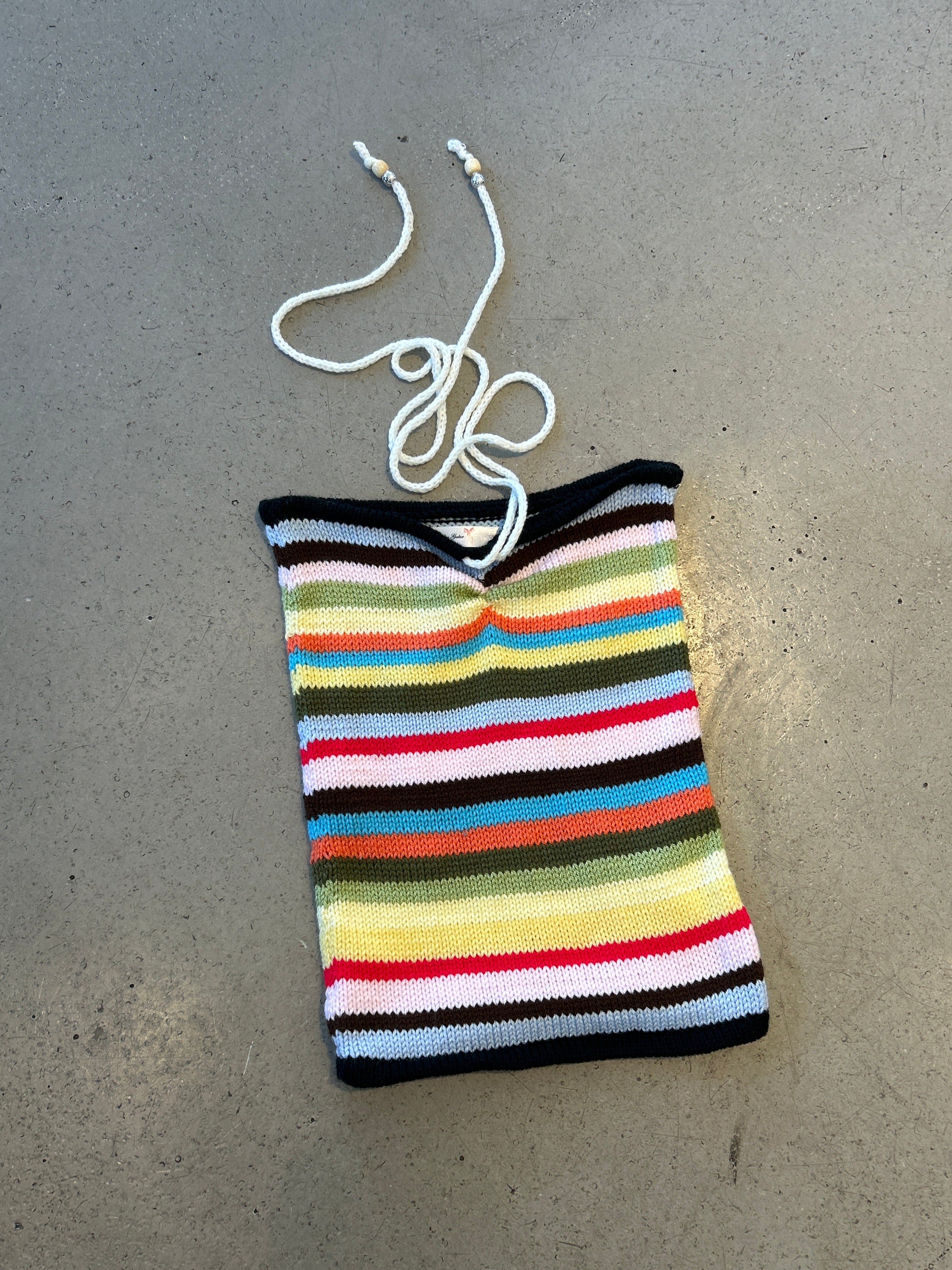 NINA RAINBOW STRIPED HALTER TOP W BLACK TRIM