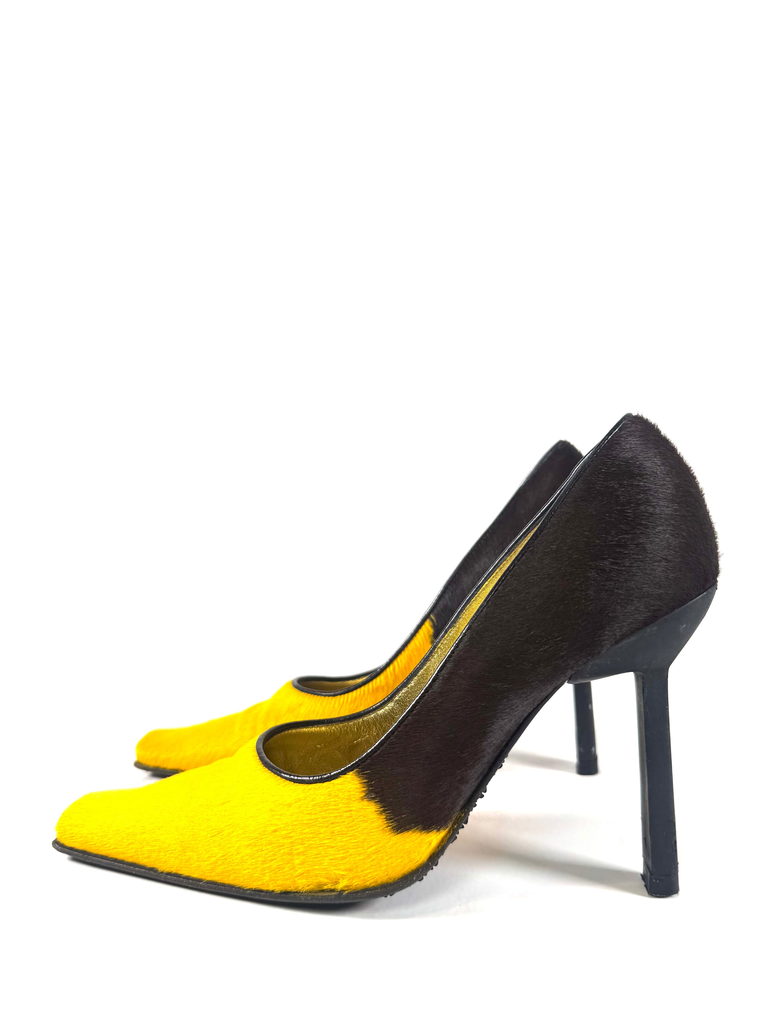 YELLOW & BROWN CALFHAIR PUMPS