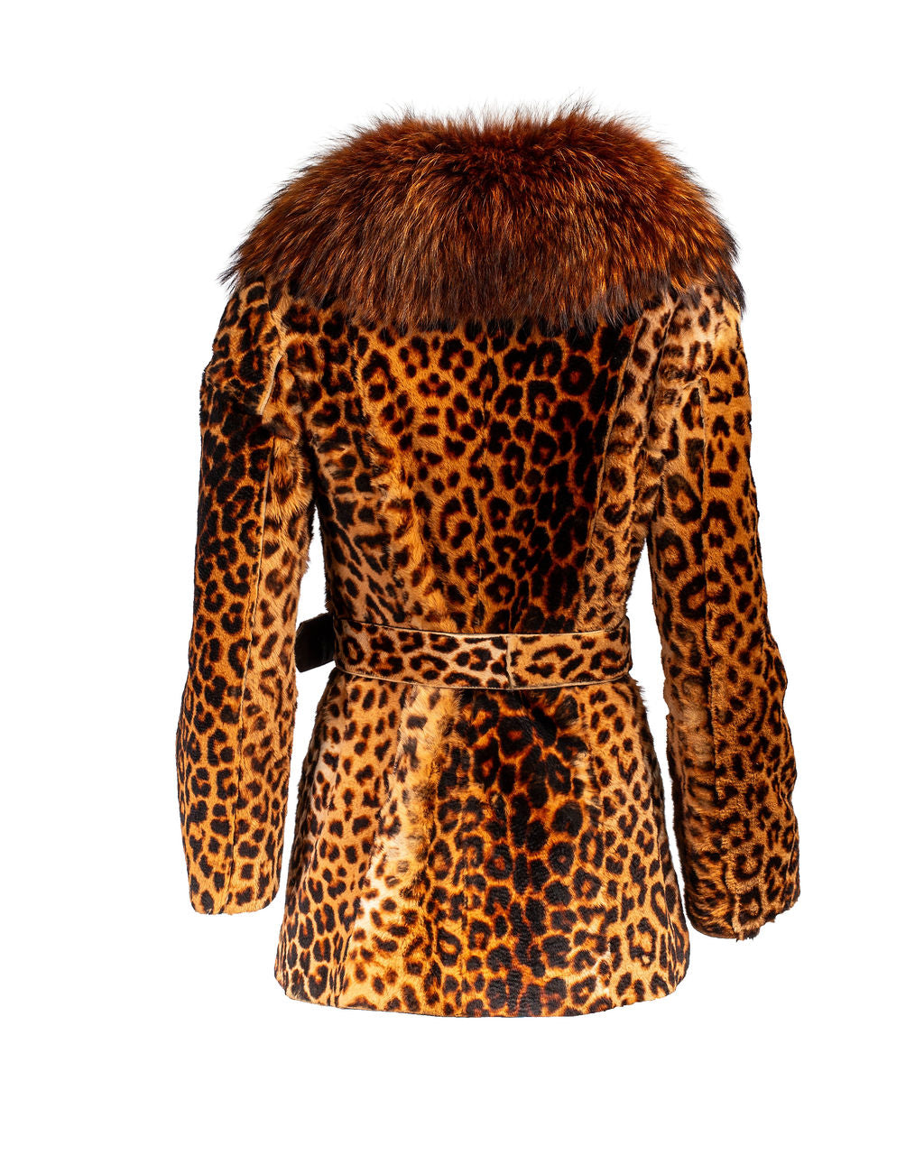 LEOPARD PRINTED FOX FUR COAT