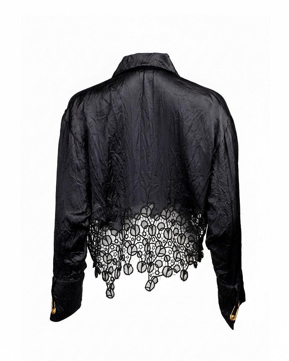 SS94 RTW RUNWAY BLACK SILK SAFETY PIN BLOUSE @JCCG