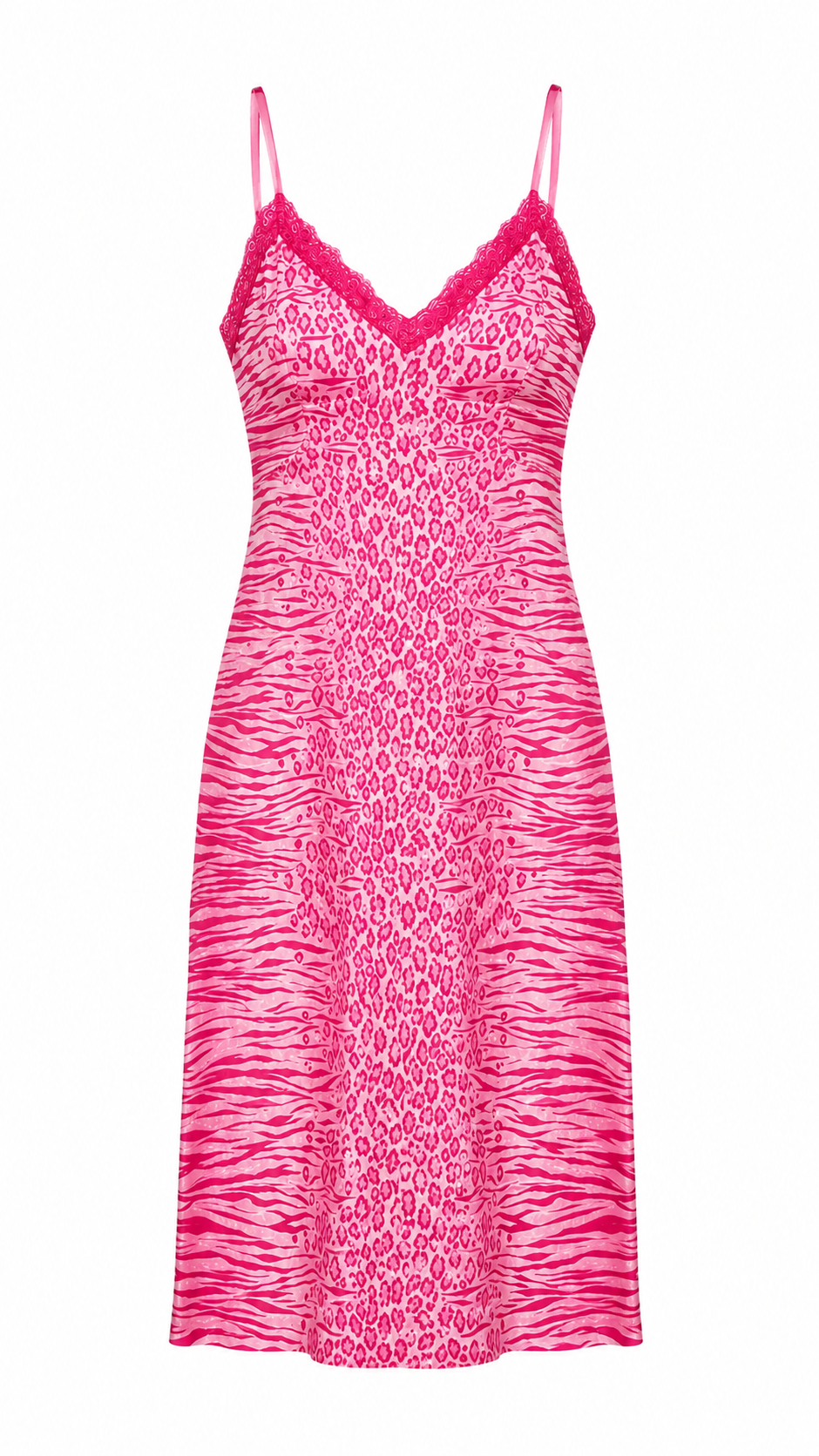 PINK LEOPARD/ZEBRA COTTON LACE TRIM MIDI DRESS
