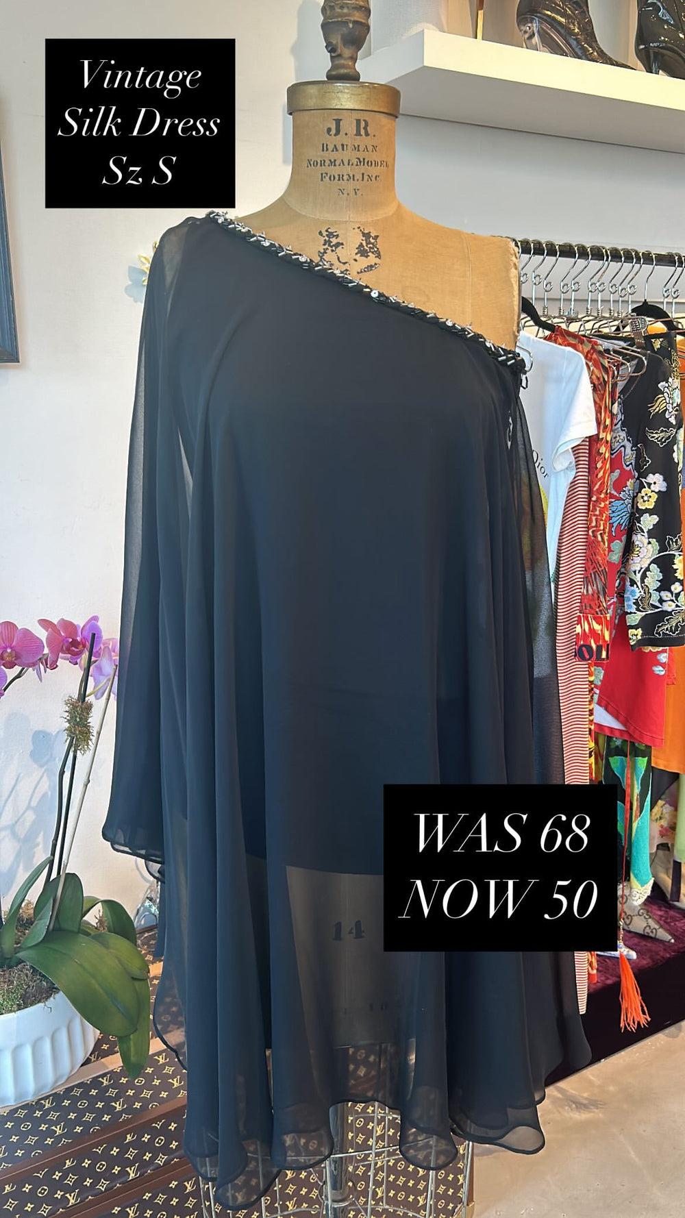 BLACK SILK ONE SHOULDER DRESS