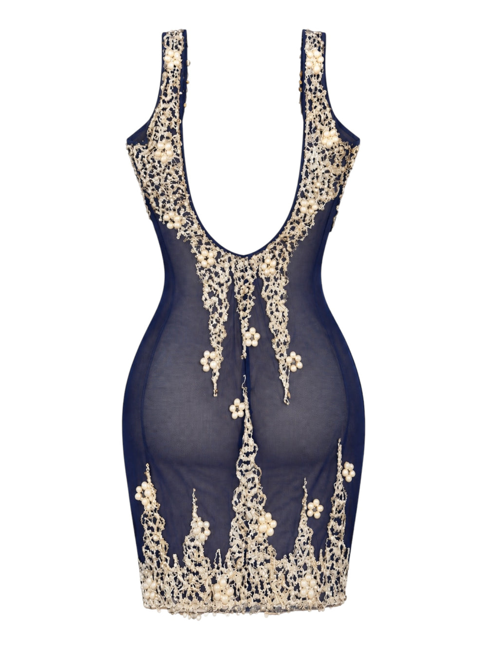 NAVY & GOLD MESH HANDPAINTED MINI DRESS