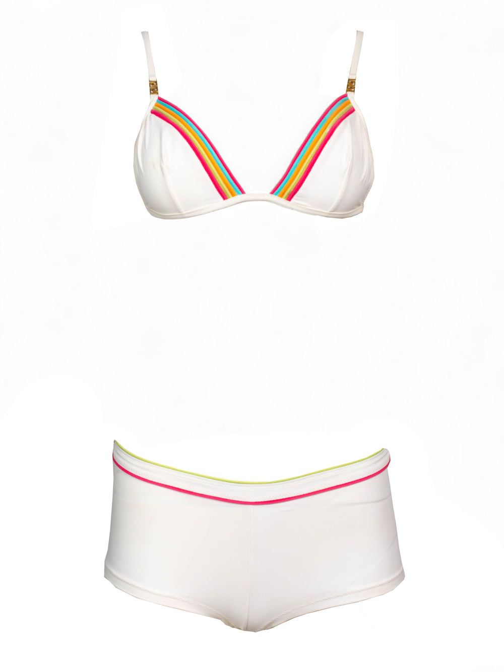 WHITE & RAINBOW TRIM BIKINI SHORTS SET