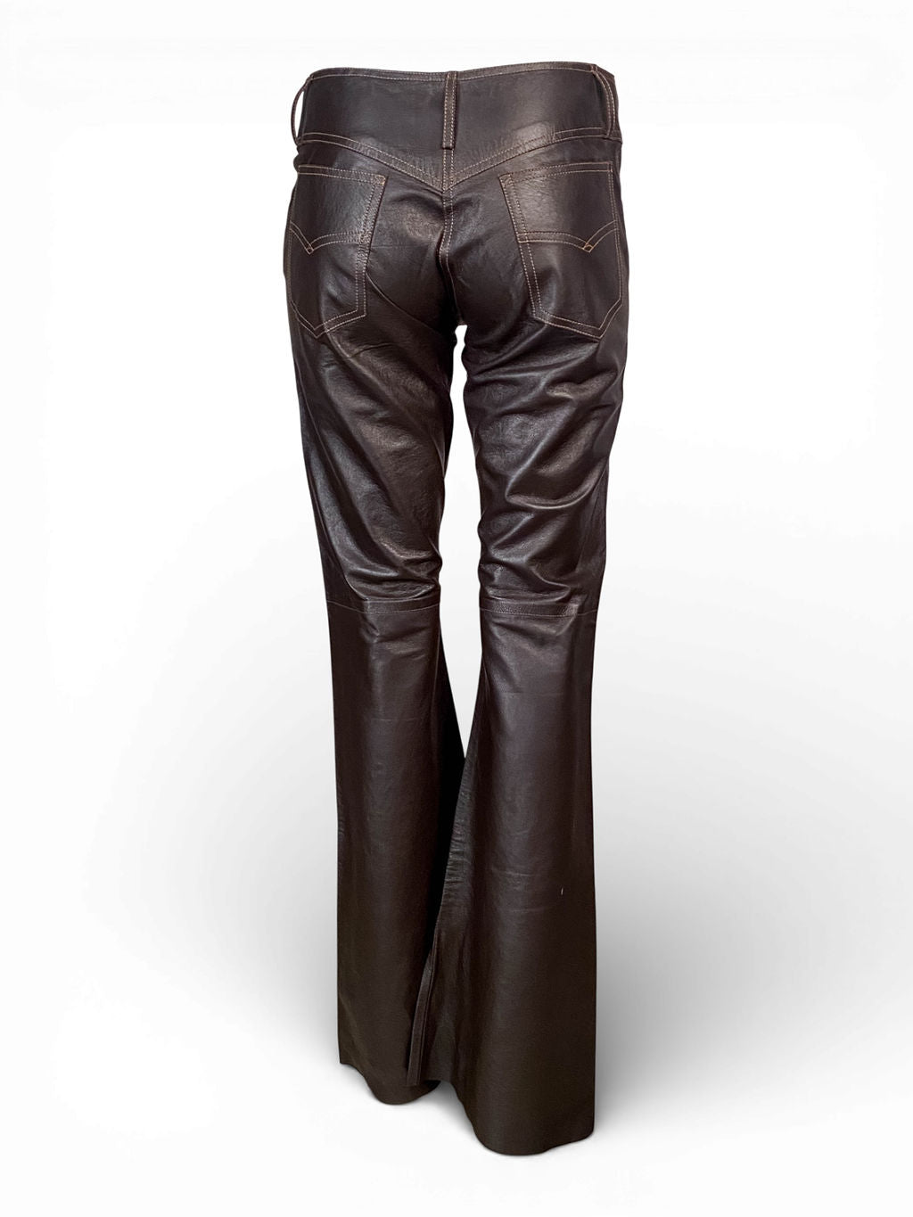 DARK BROWN LEATHER FLORAL LASER CUT PANTS @MMC