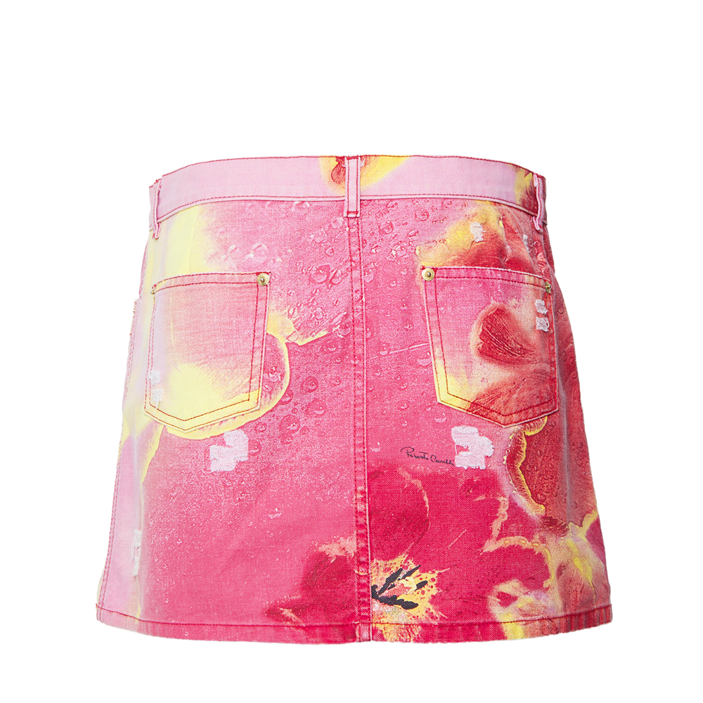 HIBISCUS PRINTED DENIM MINISKIRT