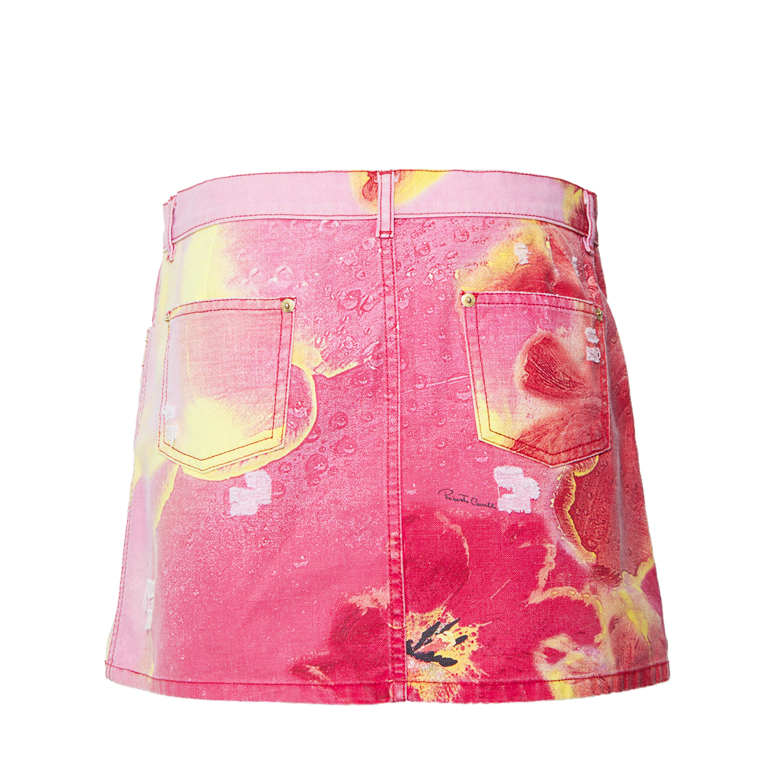 HIBISCUS PRINTED DENIM MINISKIRT