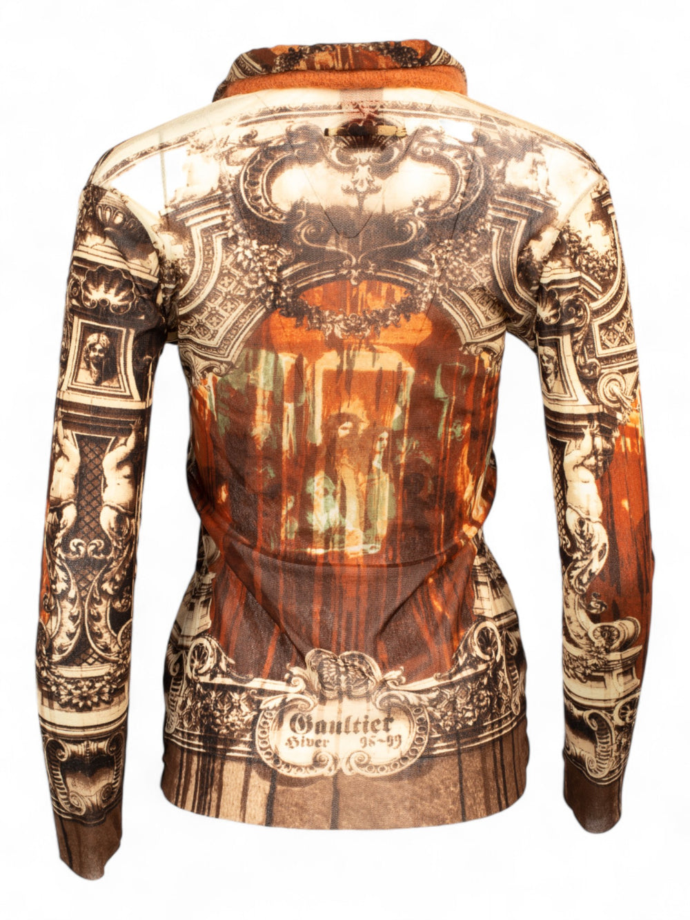 FW1998 BROWN MESH CATHEDRAL PRINT BUTTON DOWN CARDIGAN