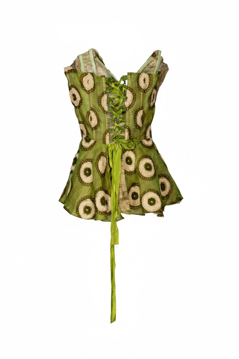 GREEN CIRCLE EMBROIDERED COTTON CORSET