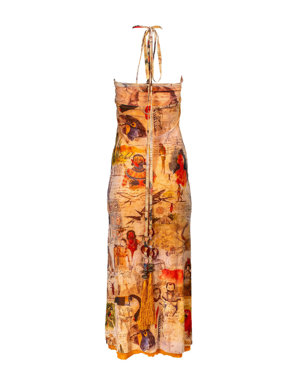 TRIBAL MESH TASSEL HALTER DRESS