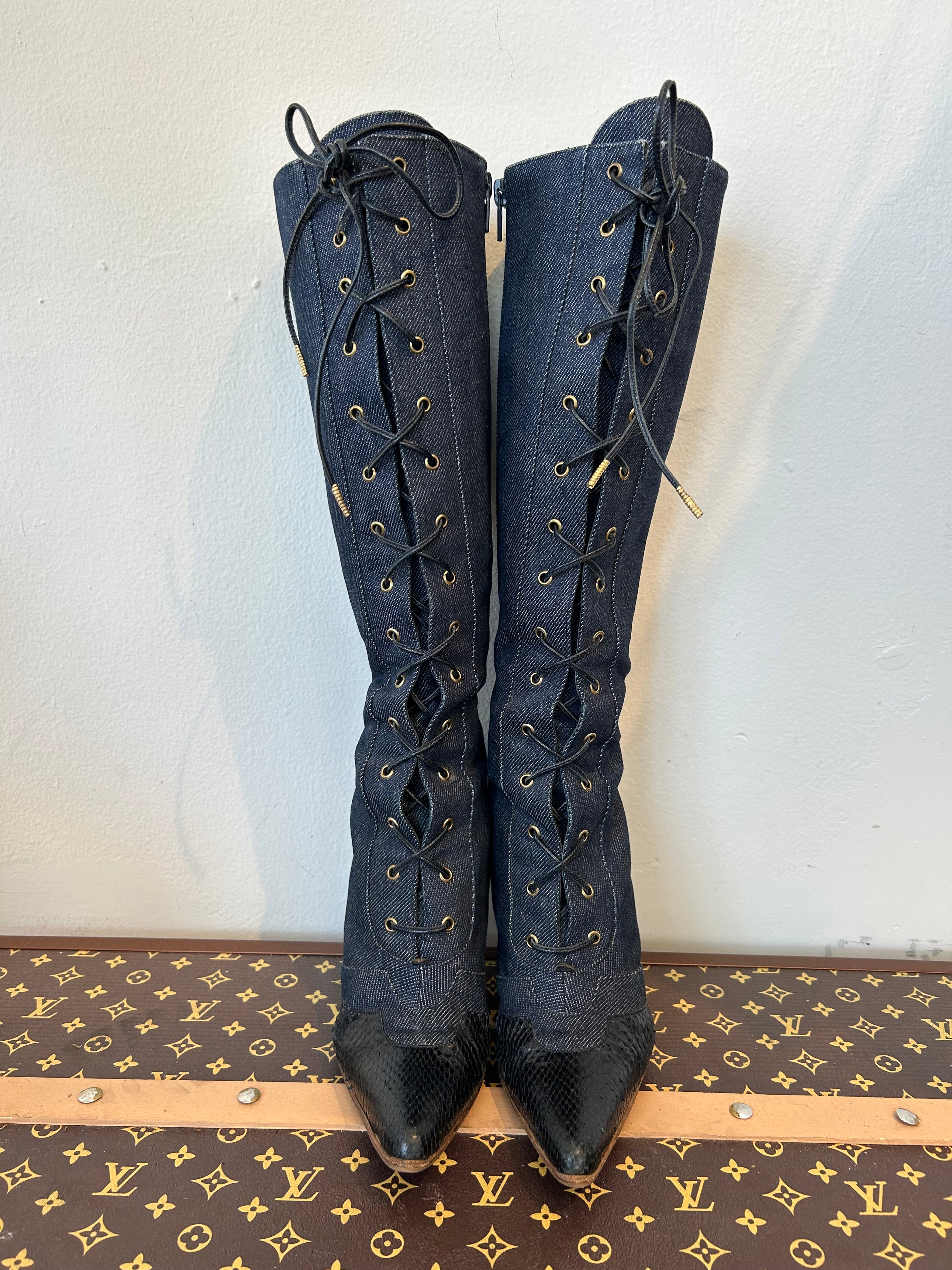 2000 DENIM & SNAKESKIN BOOTS