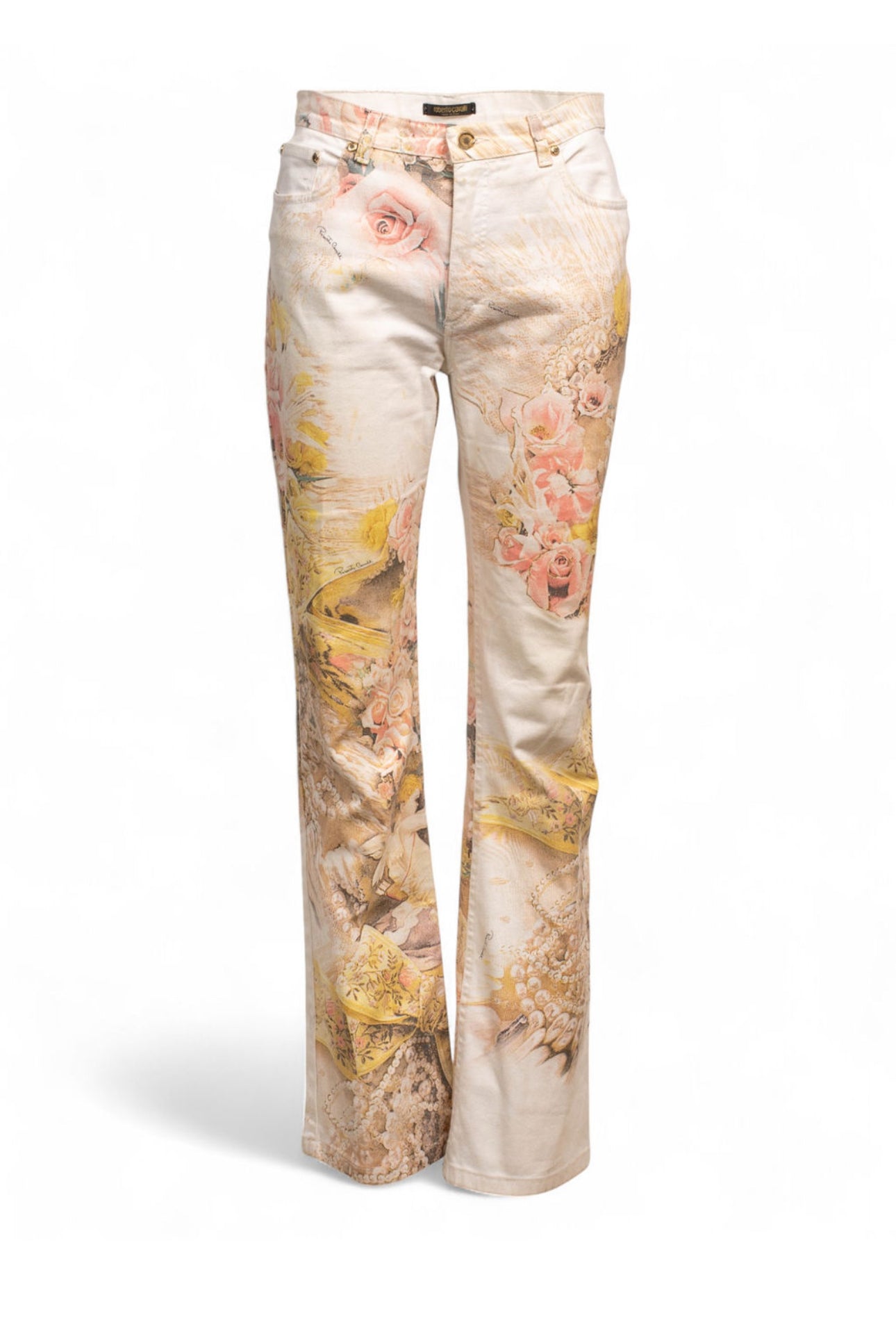 ROMANTIC PEARLS & ANGELS PRINTED JEANS @afeni