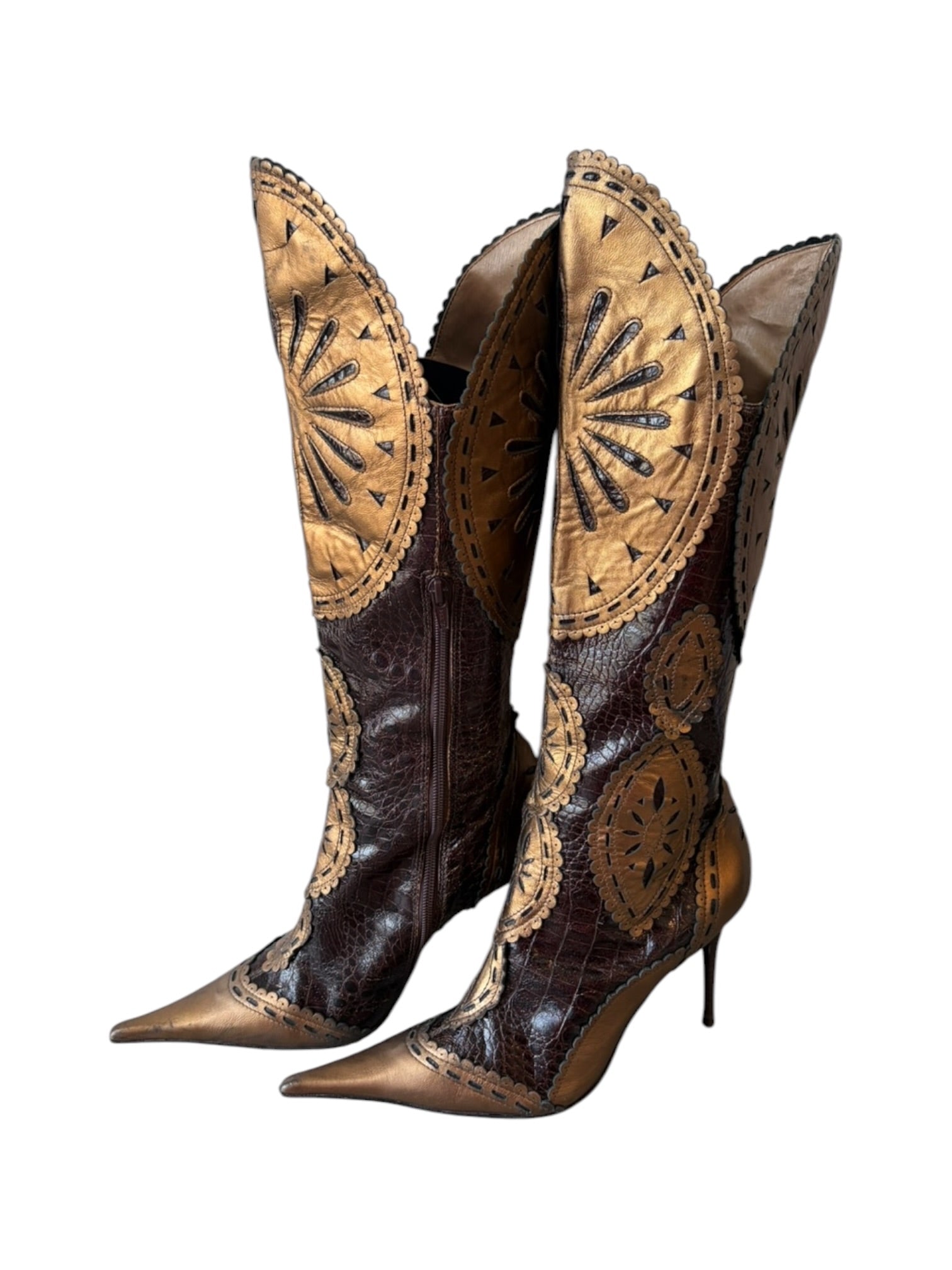 BROWN & BRONZE LEATHER BOOTS