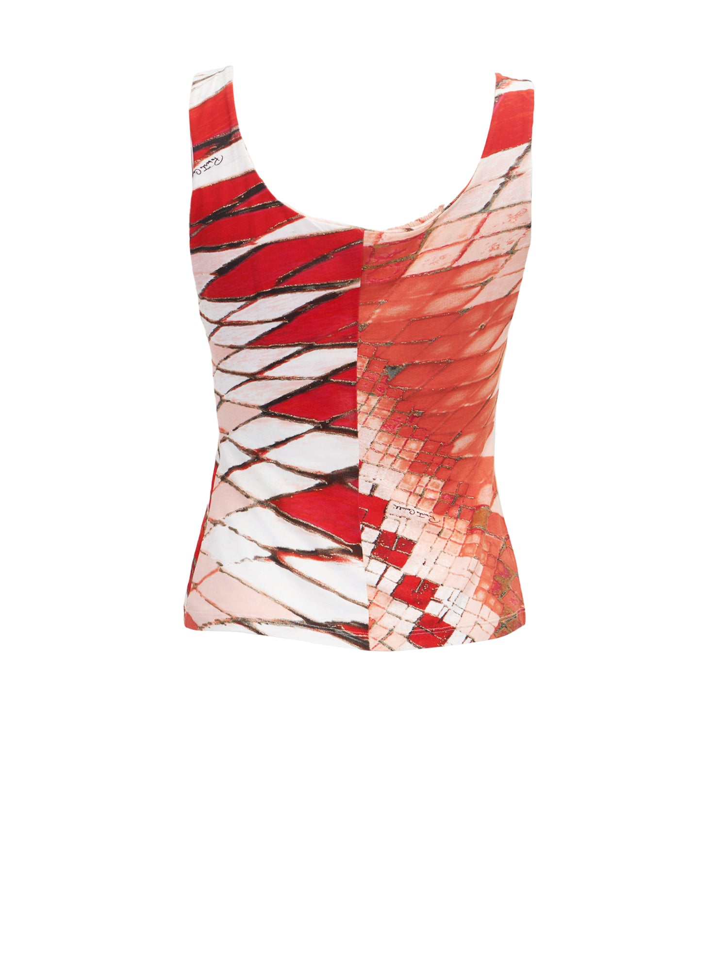 SS04 RED FEATHER PRINTED TOP W FEATHER CHARMS