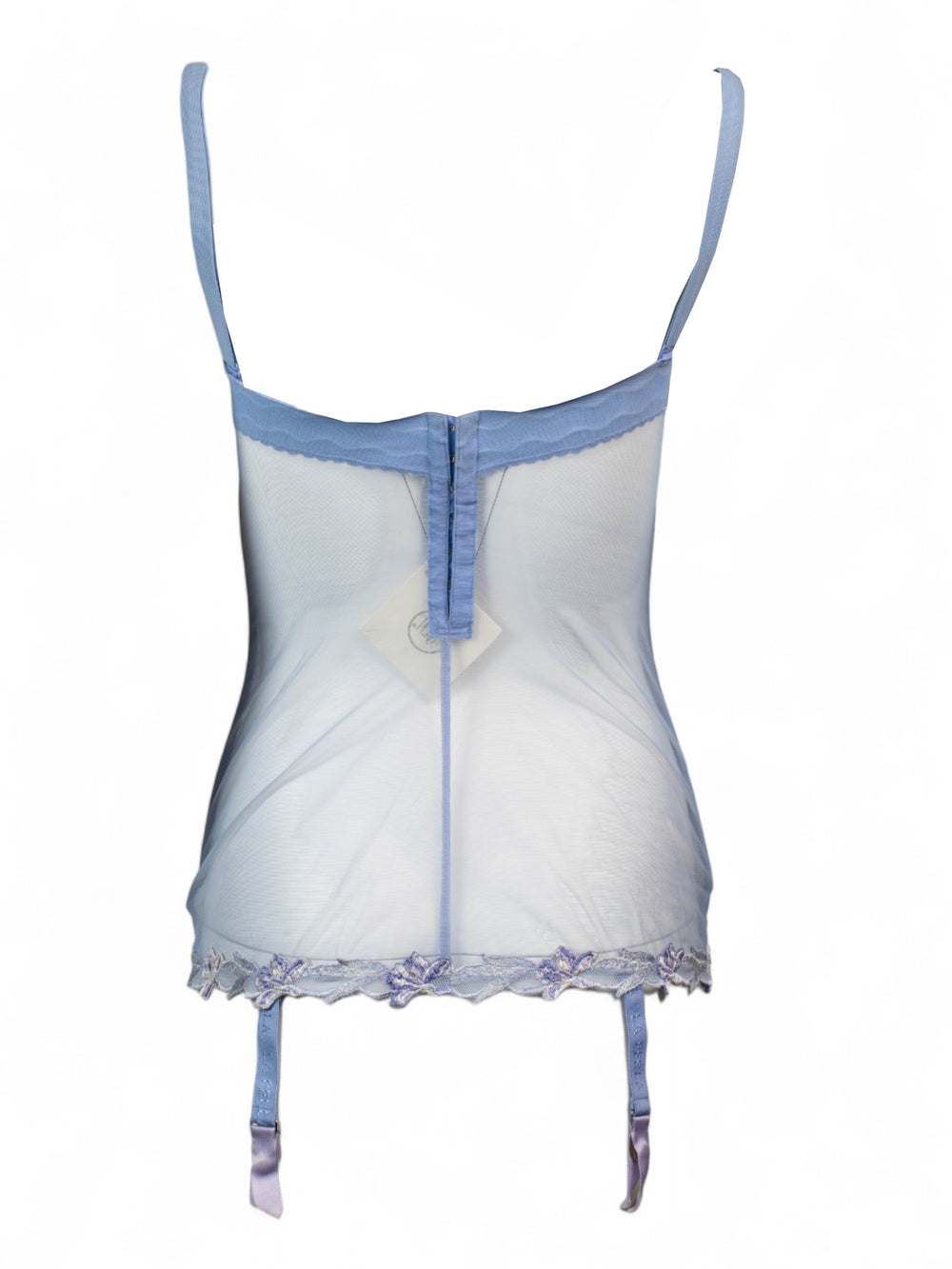 BABY BLUE SHEER EMBROIDERED BUSTIER W GARTERS