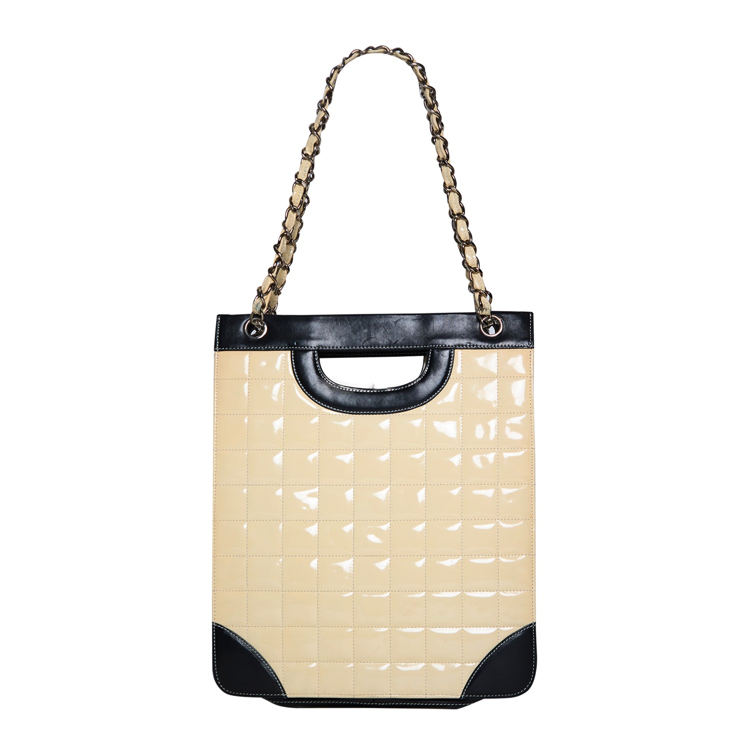 EAST WEST CHOCOLATE BAR PATENT LEATHER TOTE