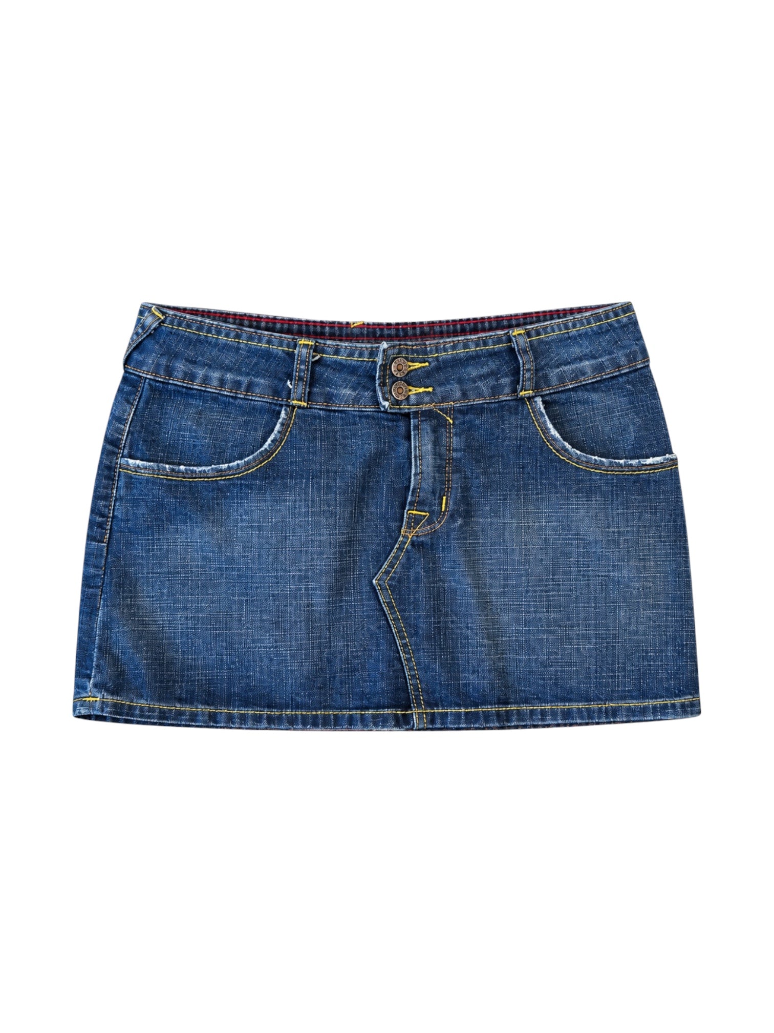 DENIM MULTI PATCH MINI SKIRT