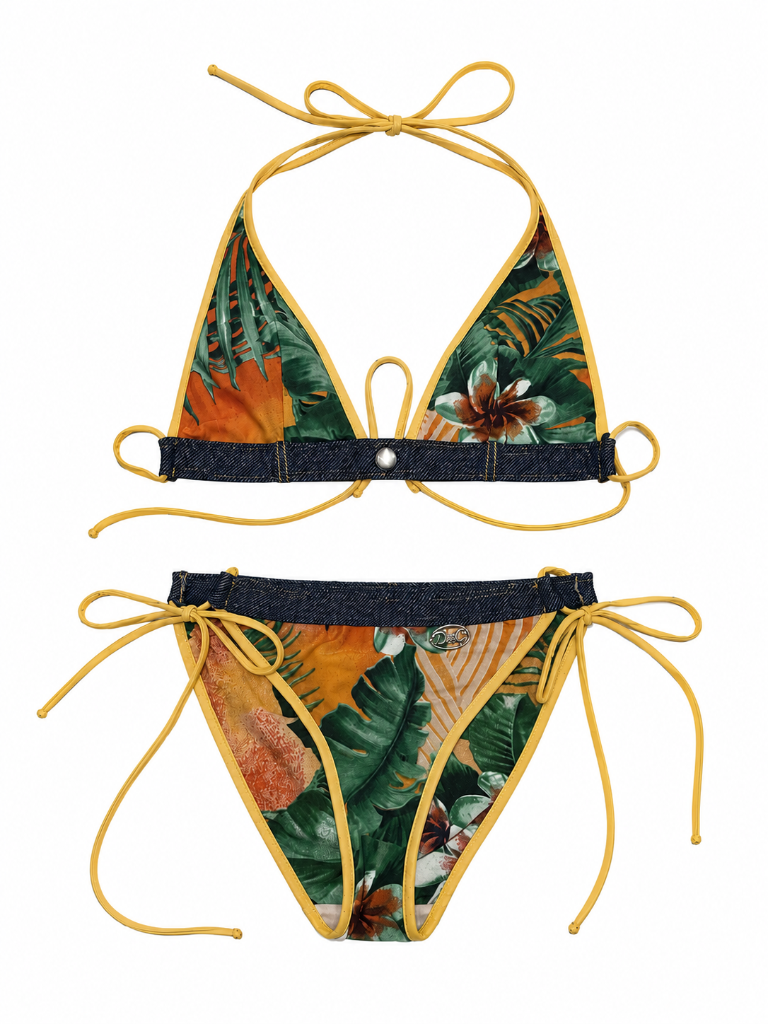 2005 TROPICAL PRINT BIKINI WITH DENIM TRIM