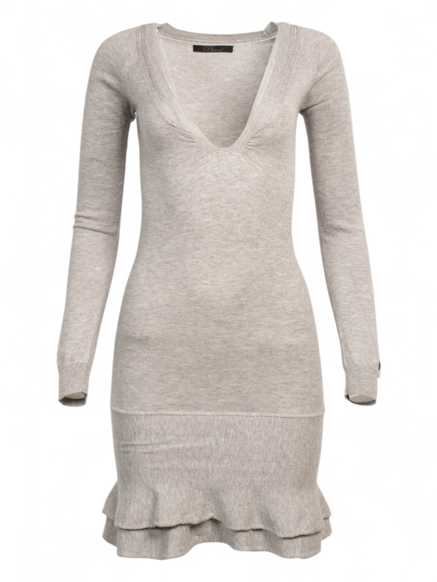 GREY LONGSLEEVE RUFFLED DRESS