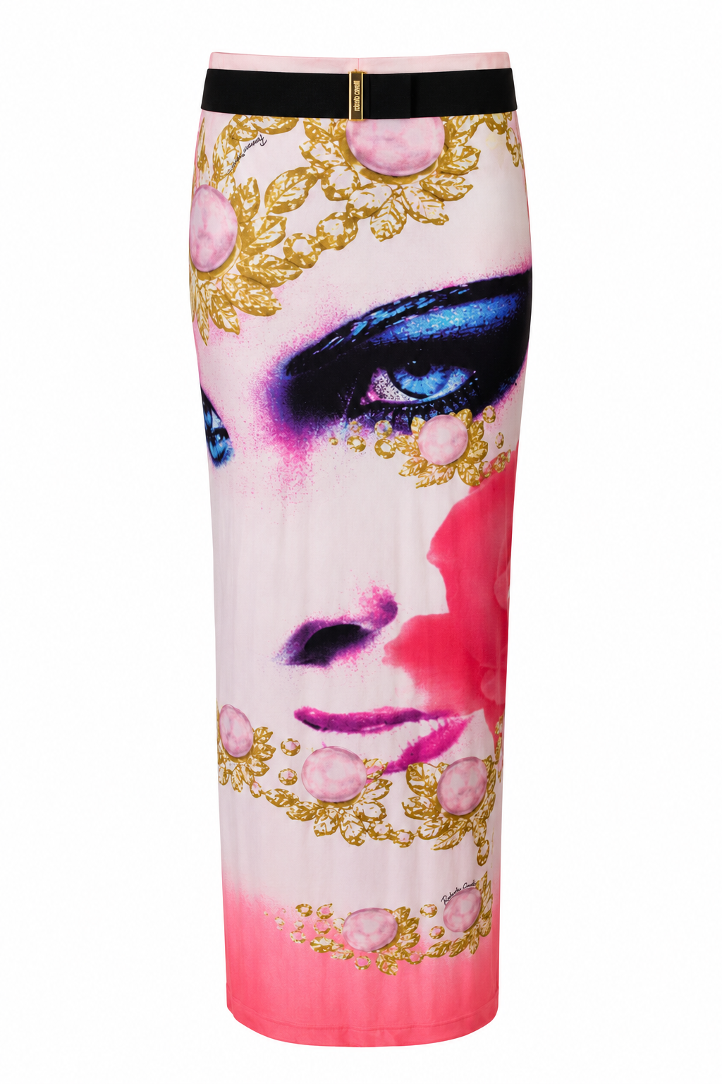 SS01 PINK BELTED LIZ TAYLOR PRINT MAXI SKIRT