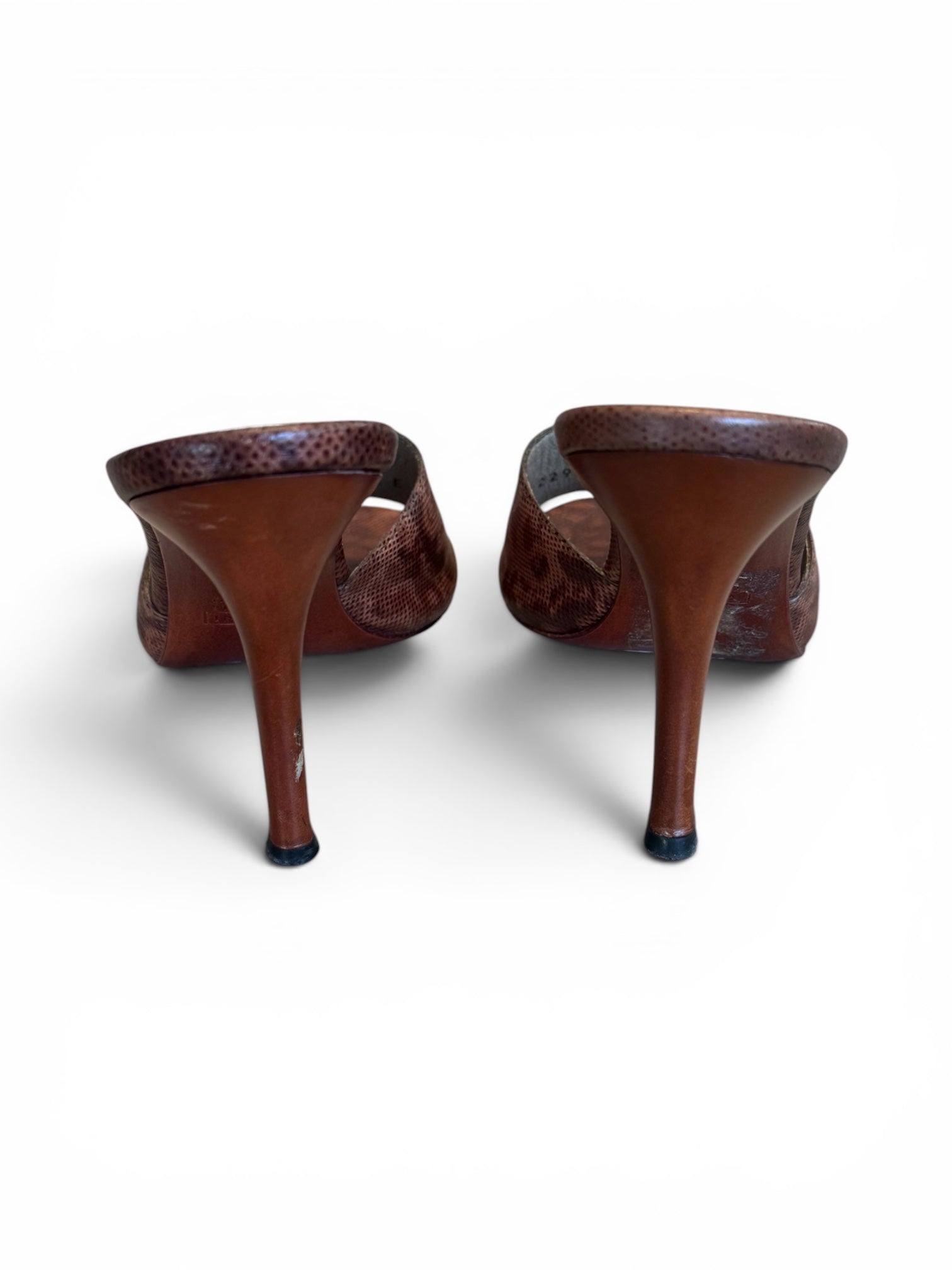 LIZARD EMBOSSED BROWN MULES