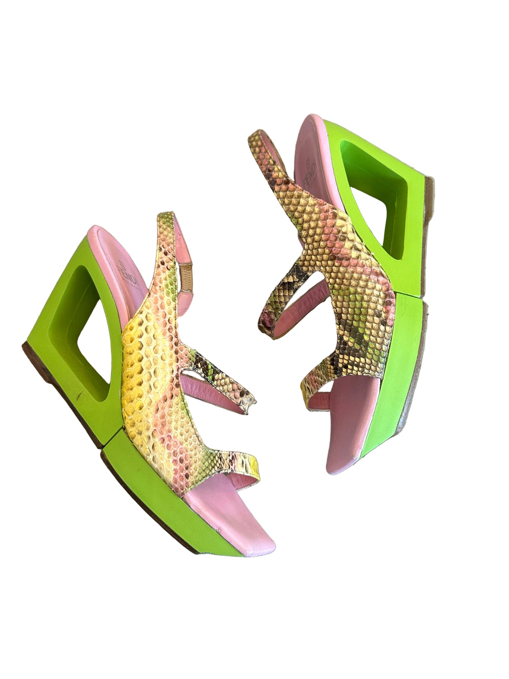 SS1999 SNAKESKIN GREEN CUTOUT WEDGE HEELS