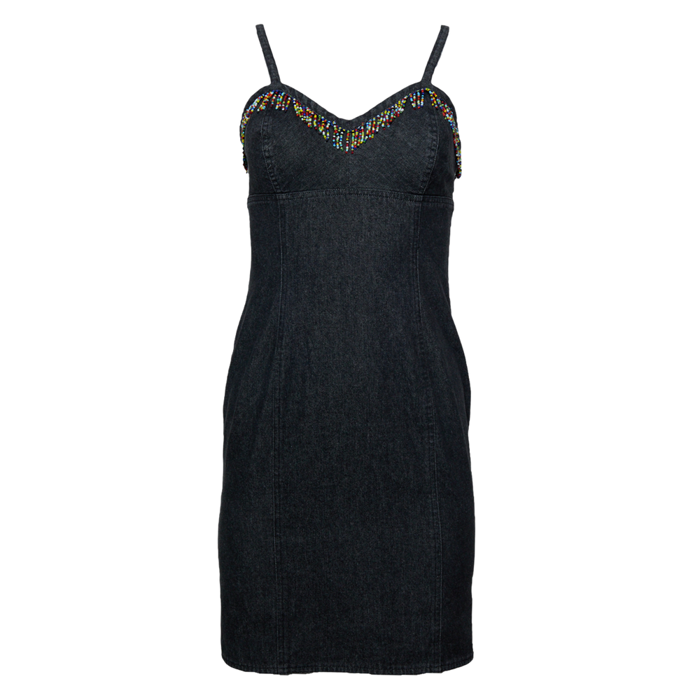 90S DENIM BEADED MINI DRESS