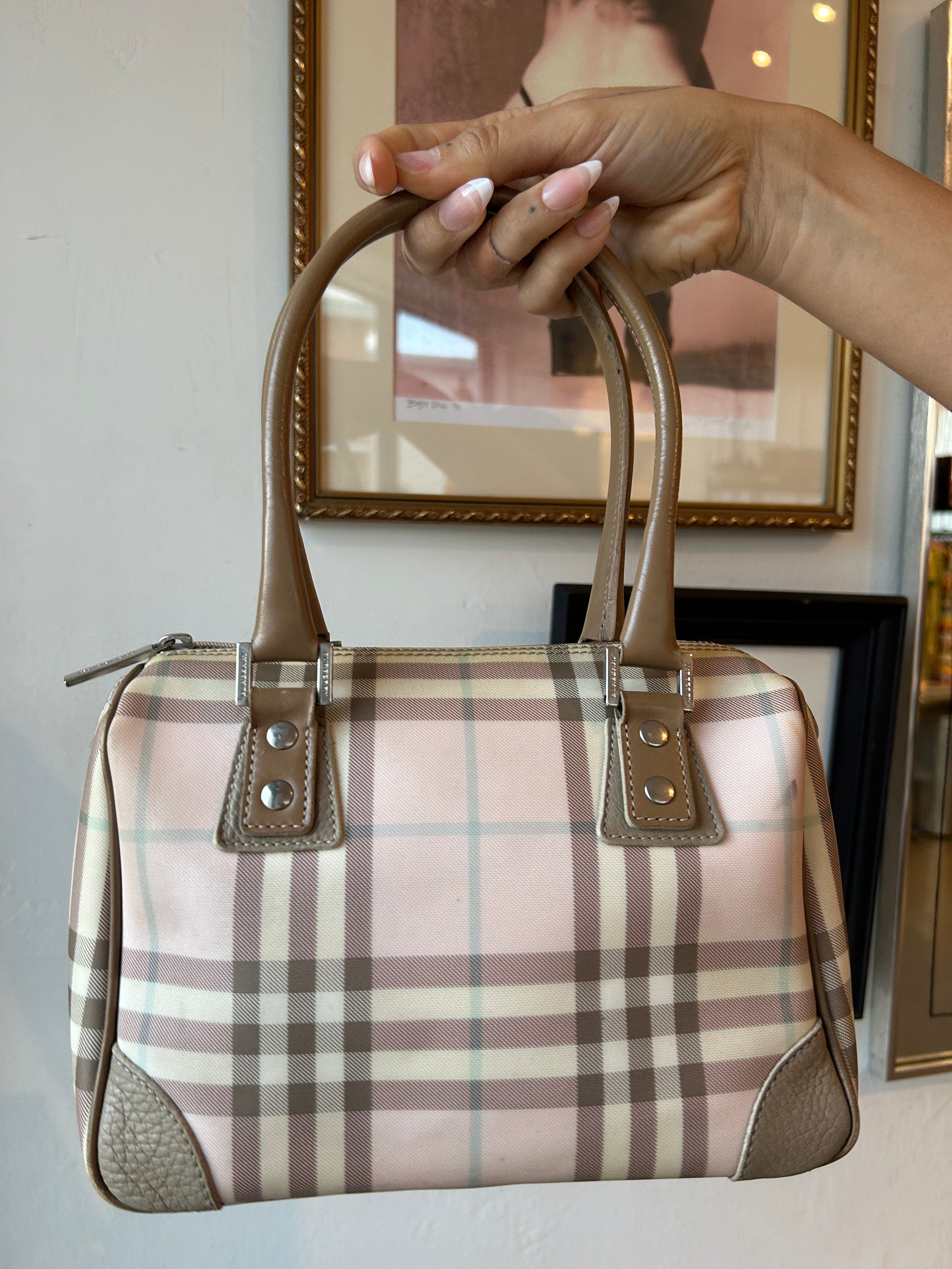 PINK COATED CANVAS NOVACHECK HANDBAG *AS IS*