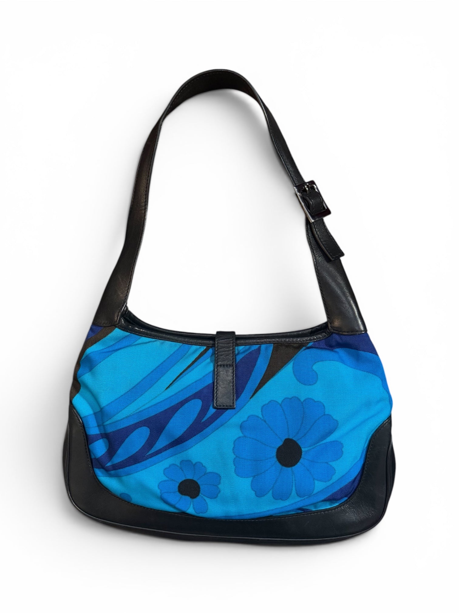 SS1999 RARE BLUE FLORAL CANVAS & LEATHER SHOULDER BAG