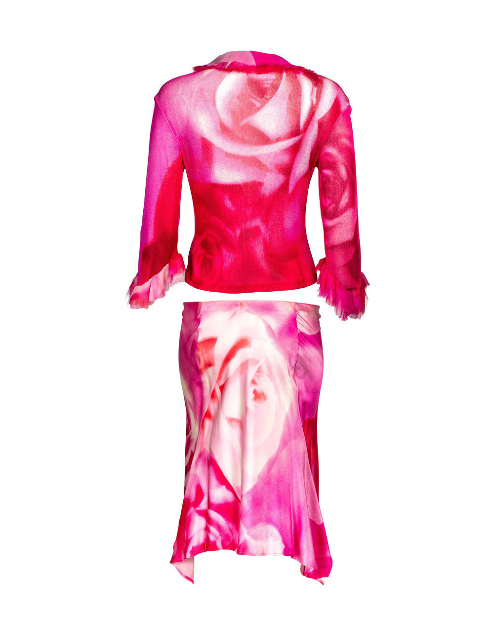 SS00 ROSE PRINTED SILK SKIRT/CARDIGAN SET