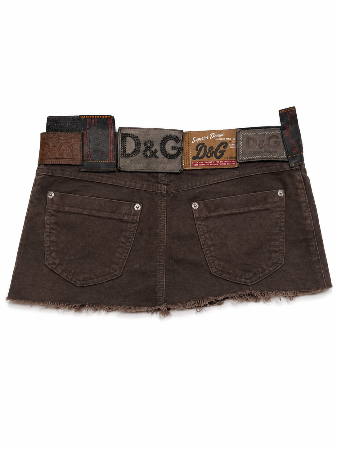 AW03 BROWN LOGO PATCH WAISTBAND MICRO SKIRT