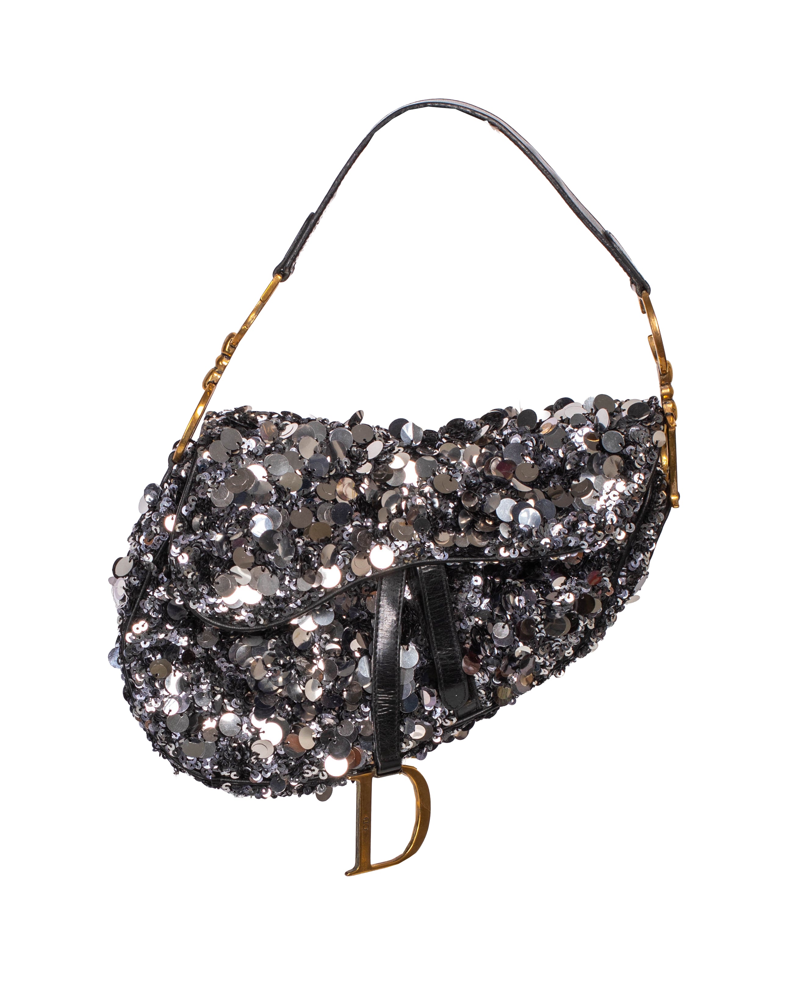 BLACK & SILVER SEQUIN SADDLE BAG