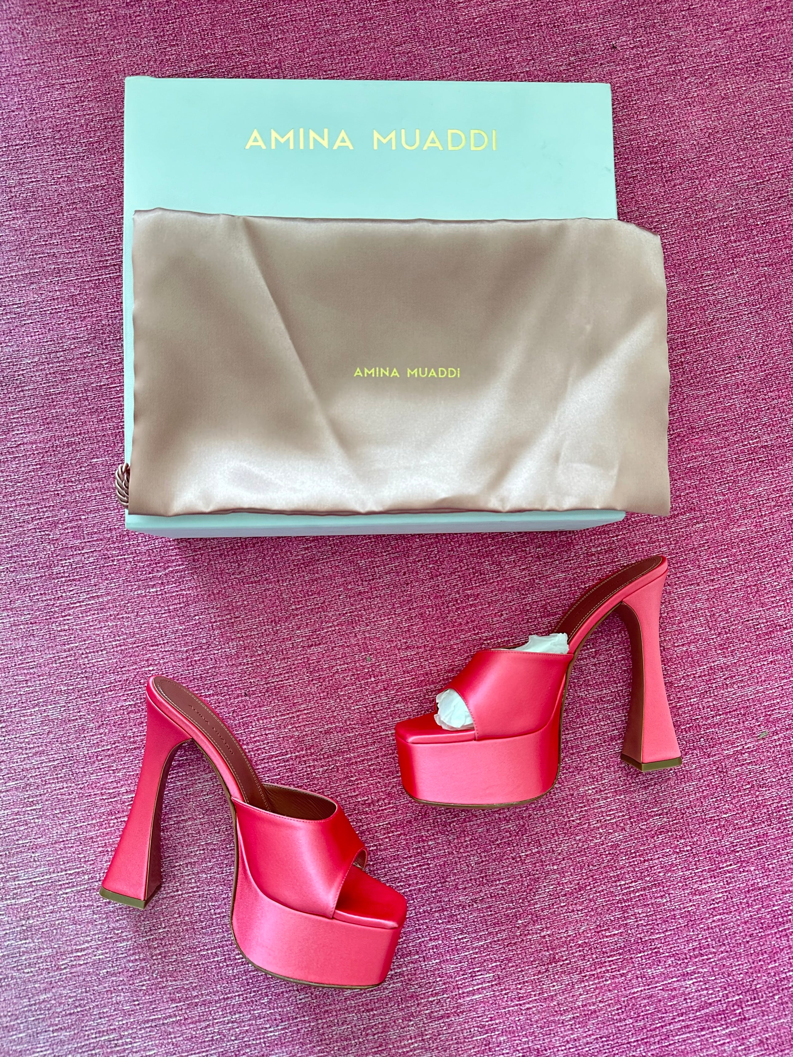 PINK SATIN PLATFORM HEELS