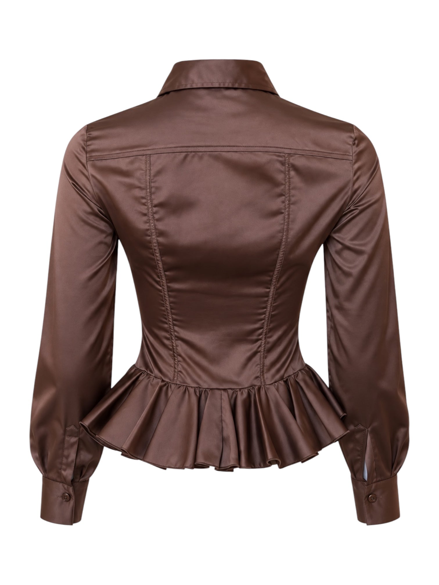 00'S BROWN L/S PEPLUM BUTTON DOWN BLOUSE @JCCG