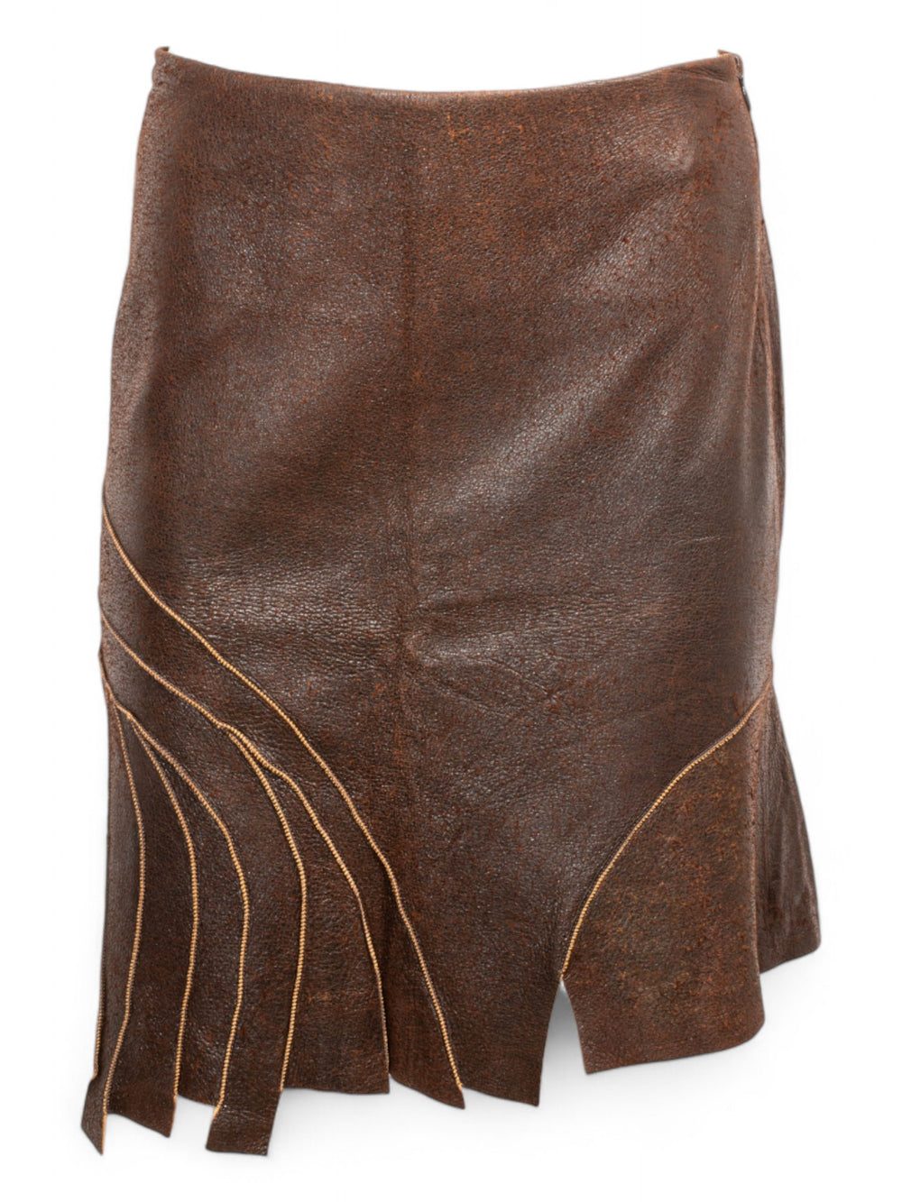 BROWN LEATHER PANELED SKIRT