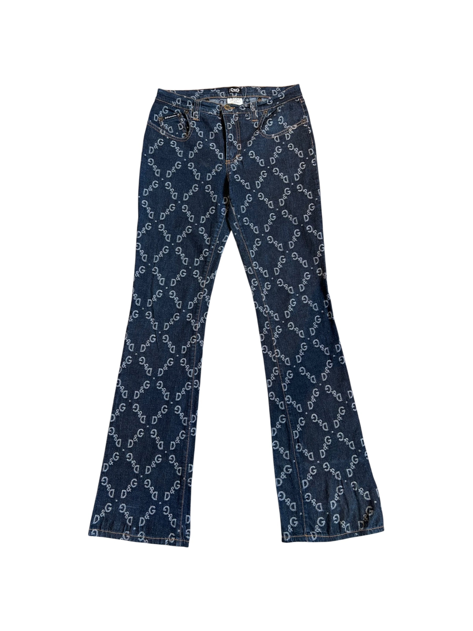 DIAMOND LOGO MONOGRAM DENIM JEANS W BUCKLE