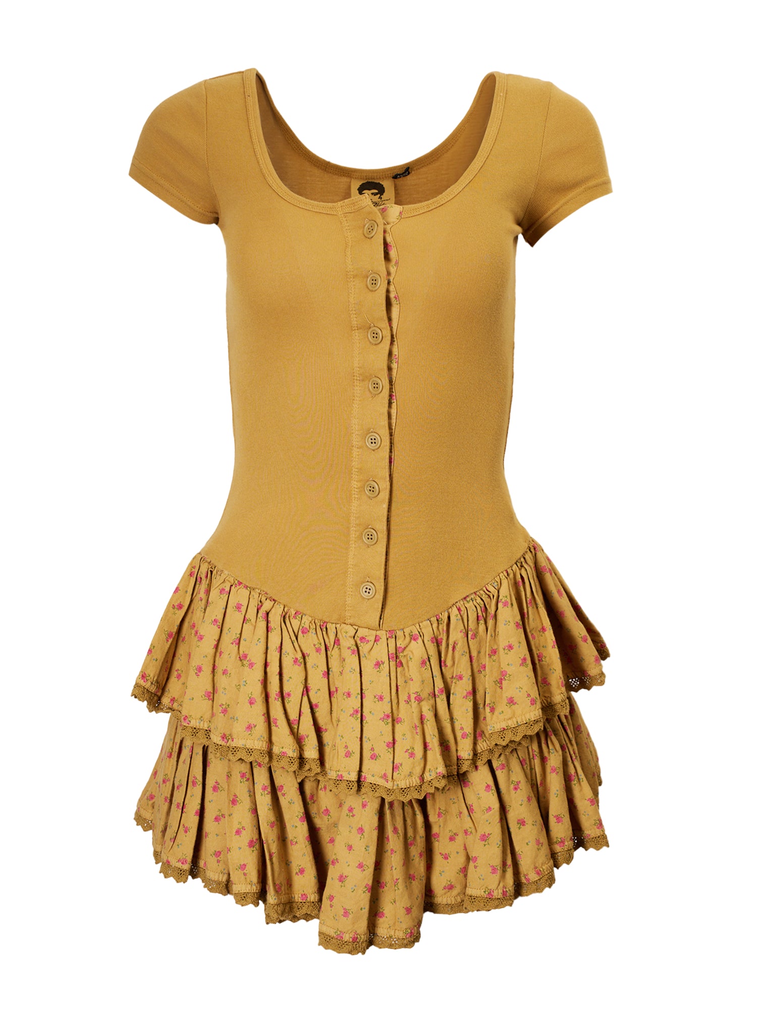 1980s PUNK LABEL YELLOW TIERED RUFFLE DRESS