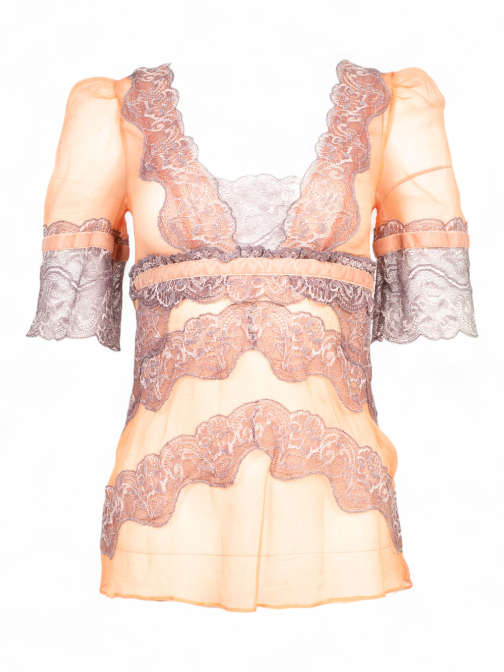 PEACH AND LILAC SILK SHEER LACE TOP