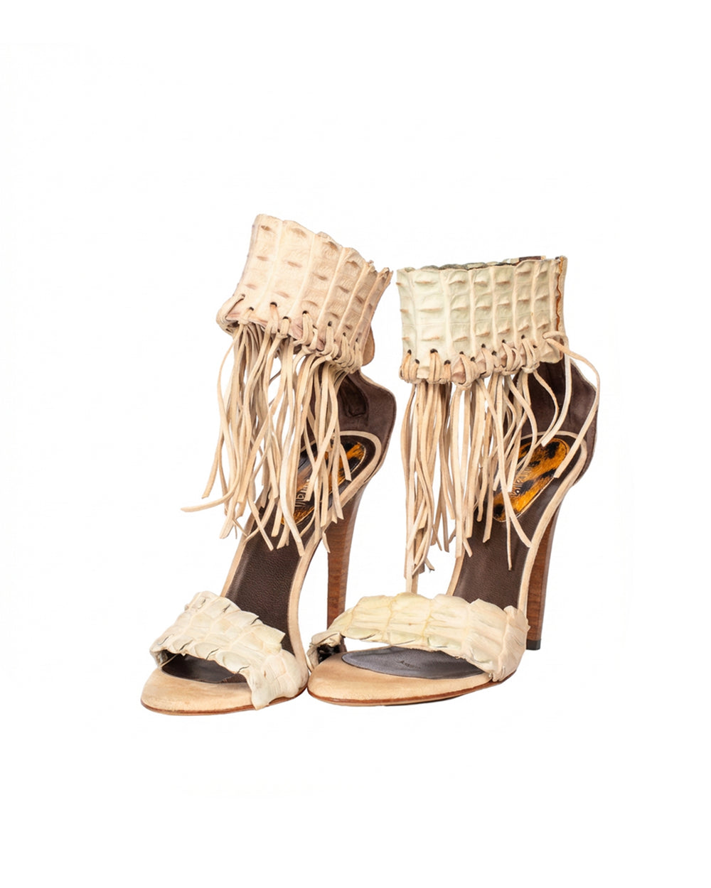 SS11 GREY CROC FRINGE PUMPS