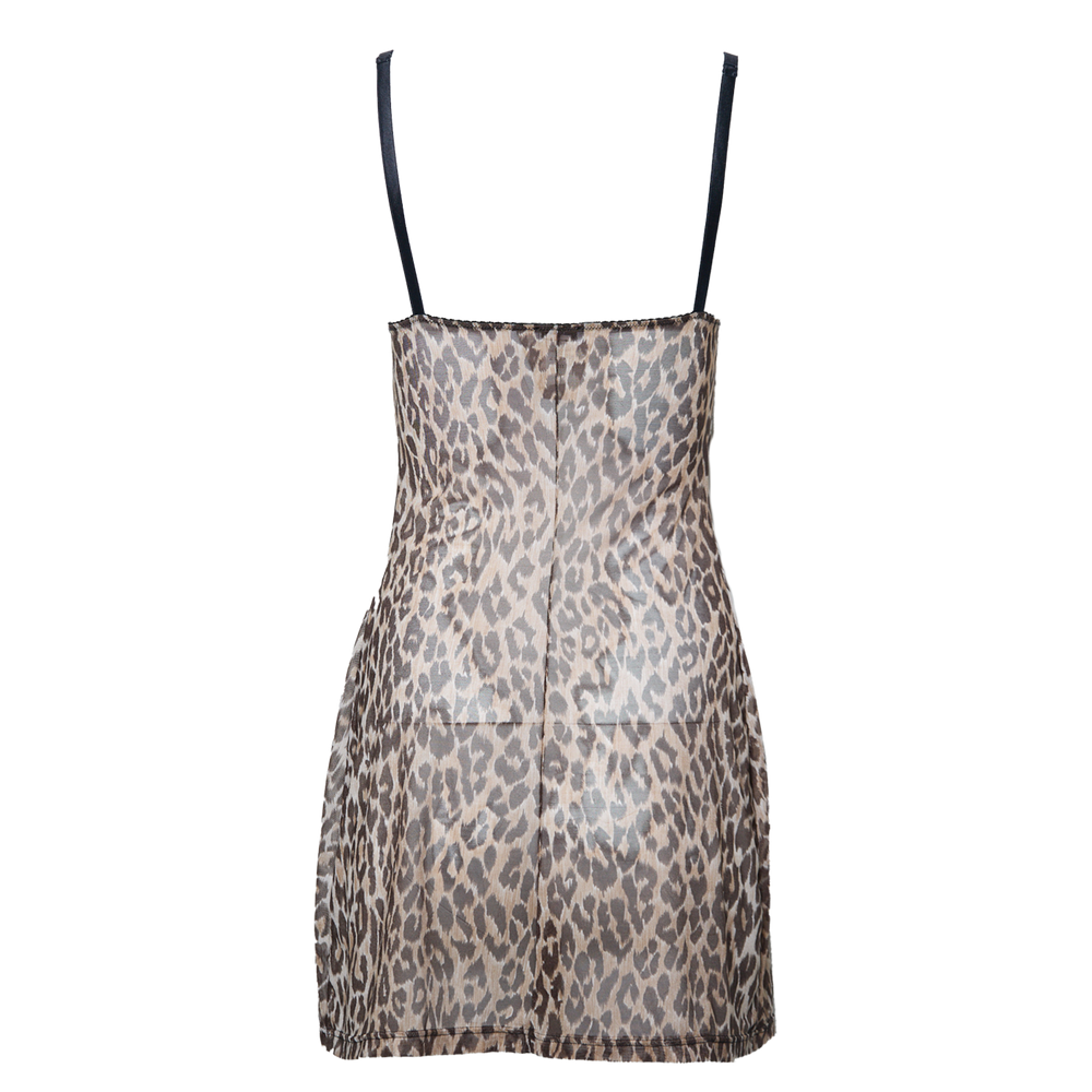 MESH LEOPARD PRINTED MINI DRESS