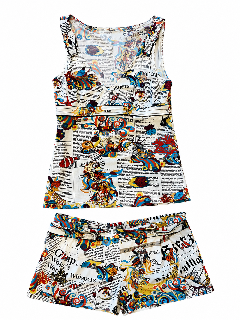 UNDERWATER NEWSPAPER PRINT TANK/SHORTS SET (AS IS)