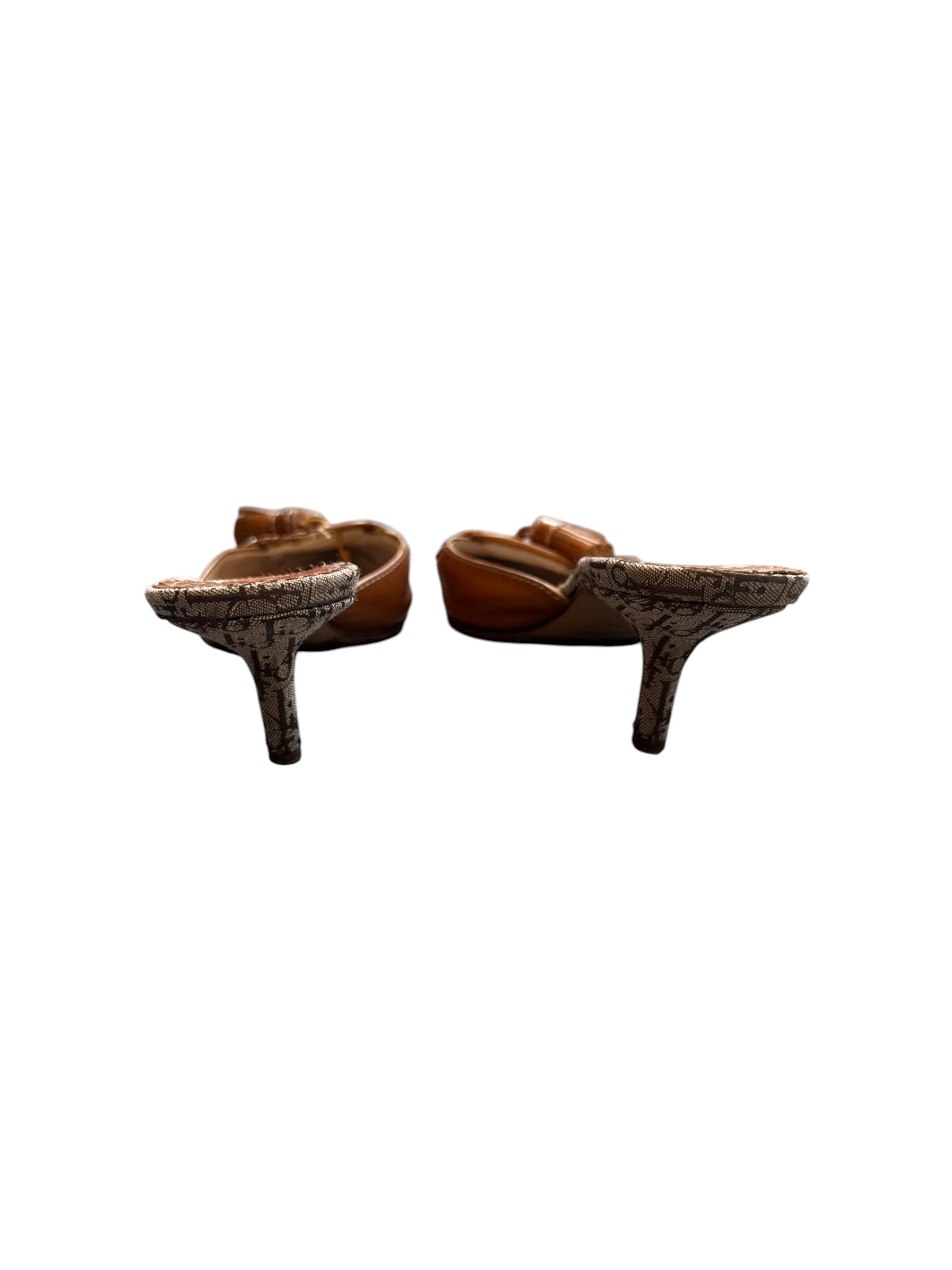 CAMEL BROWN MONOGRAM TASSEL MULES @FAR