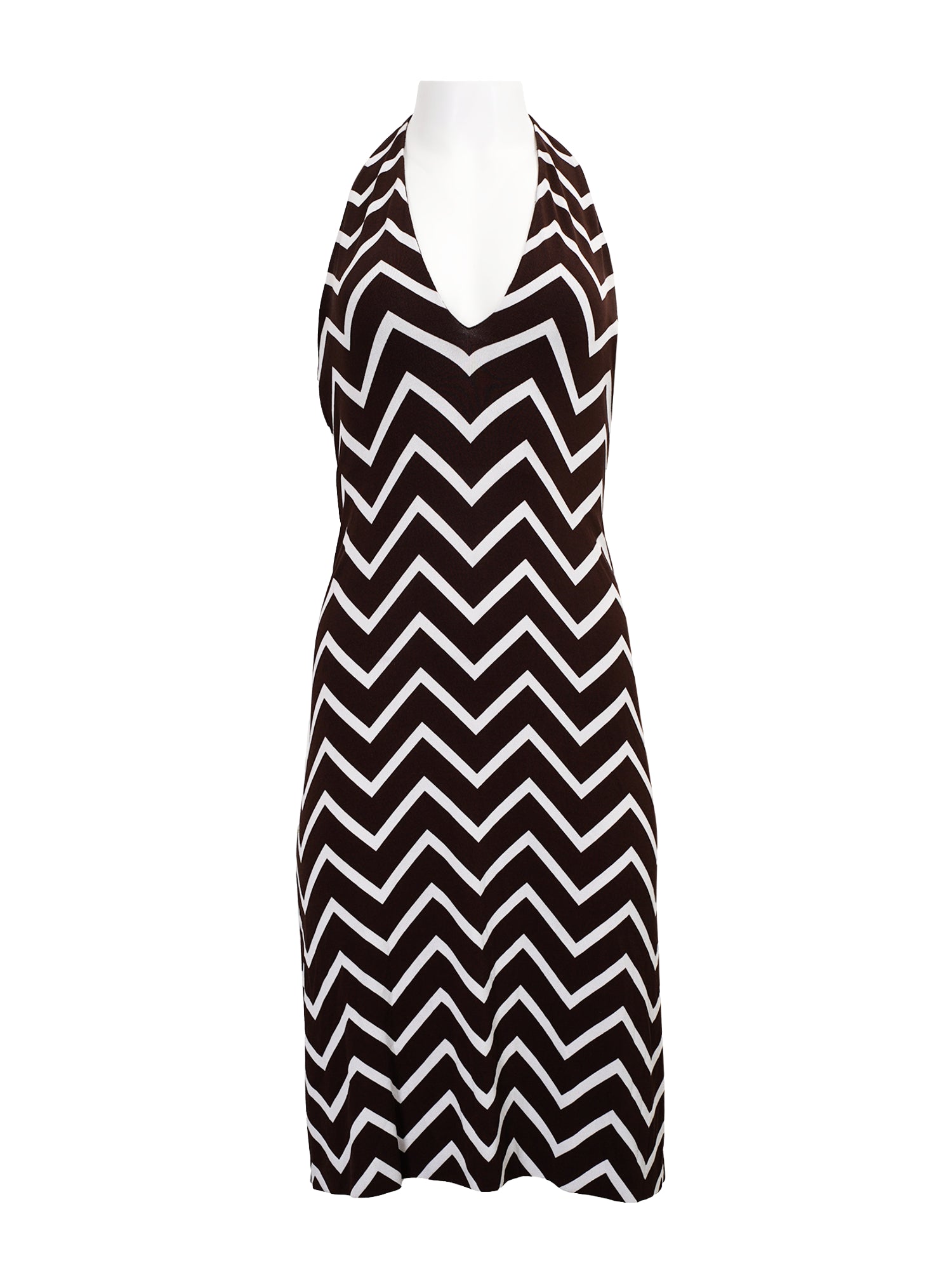 SS01 BROWN & WHITE CHEVRON HALTER DRESS