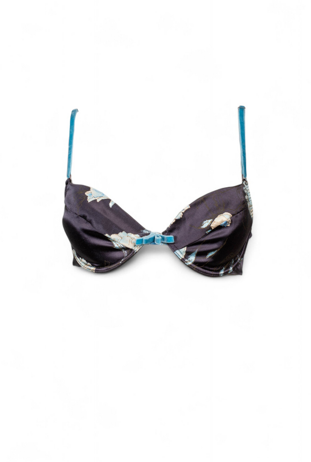 NAVY BLUE FLORAL BRA W VELVET TRIM