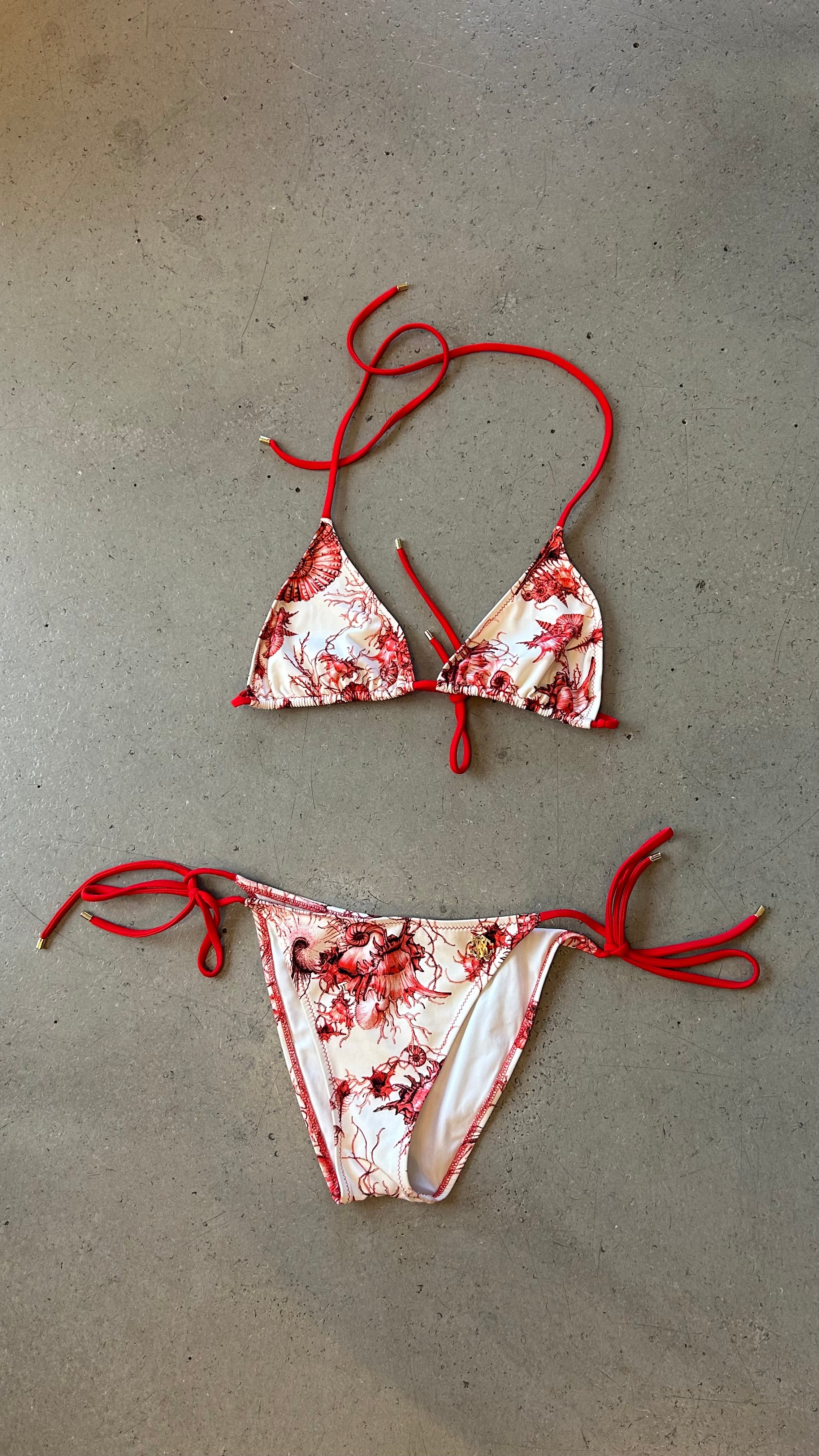 RED & WHITE SEASHELL PRINTED BIKINI