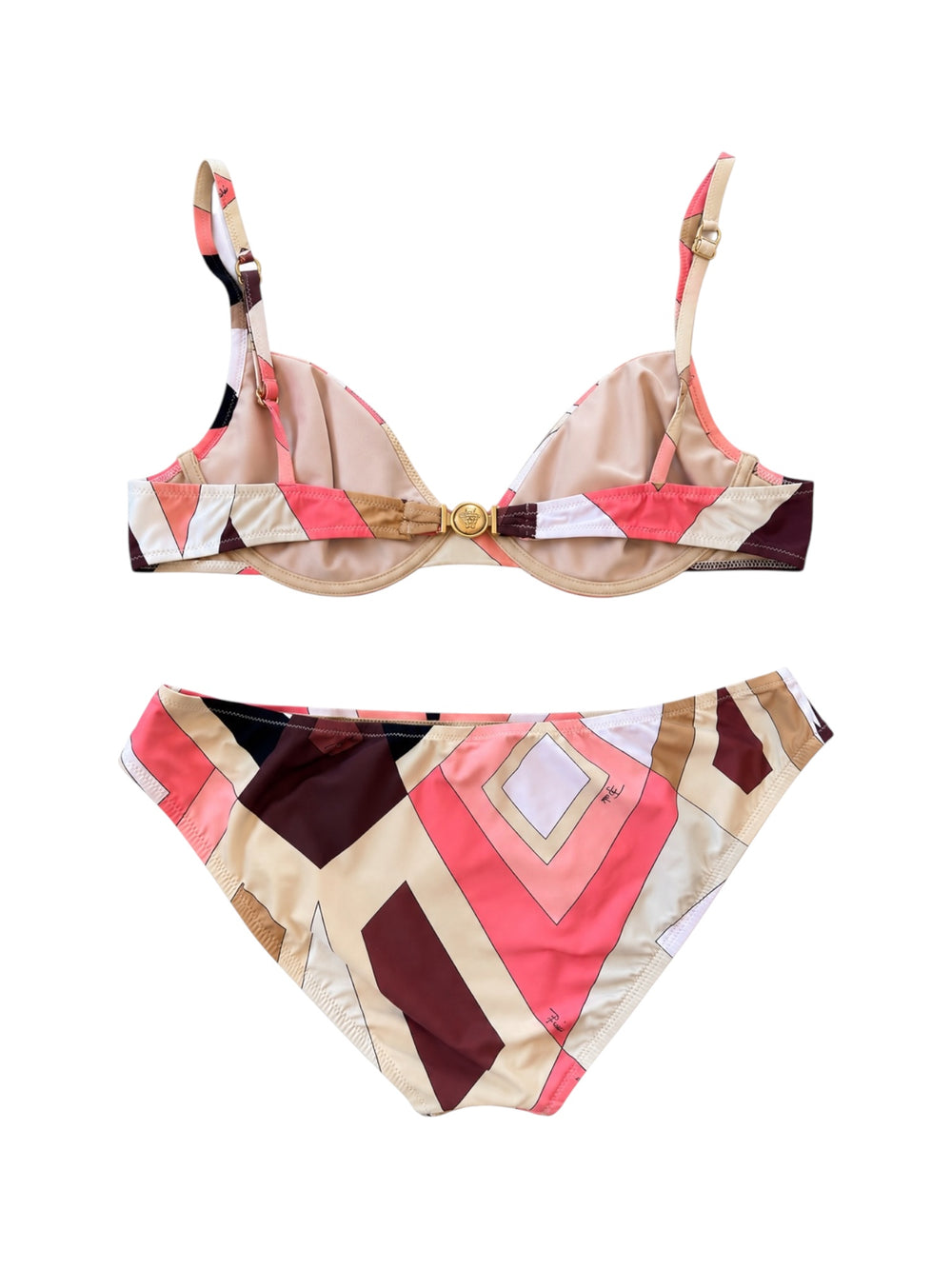00S BROWN/PEACH GEOMETRIC PRINTED 2PC BIKINI